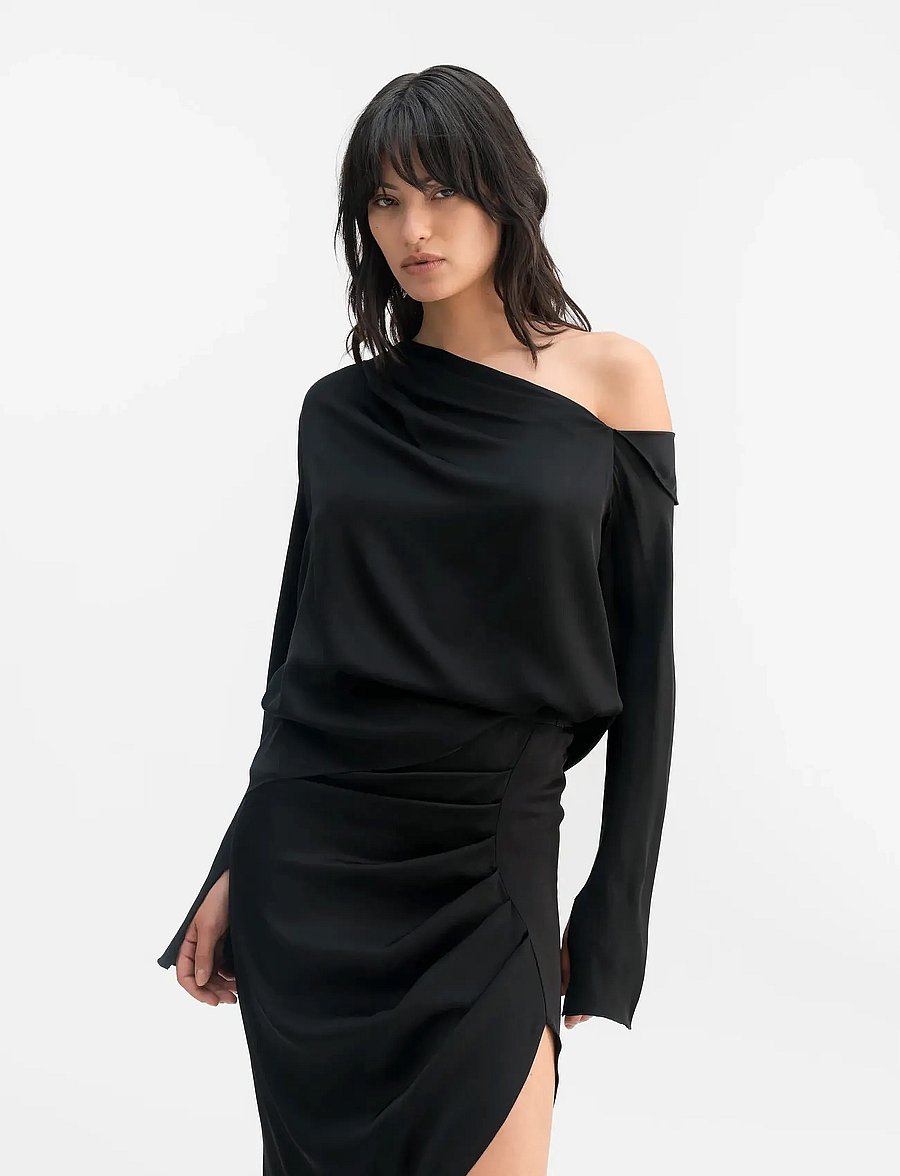 Ahlvar Gallery - Cora silk blouse - langärmelige blusen - black - 0