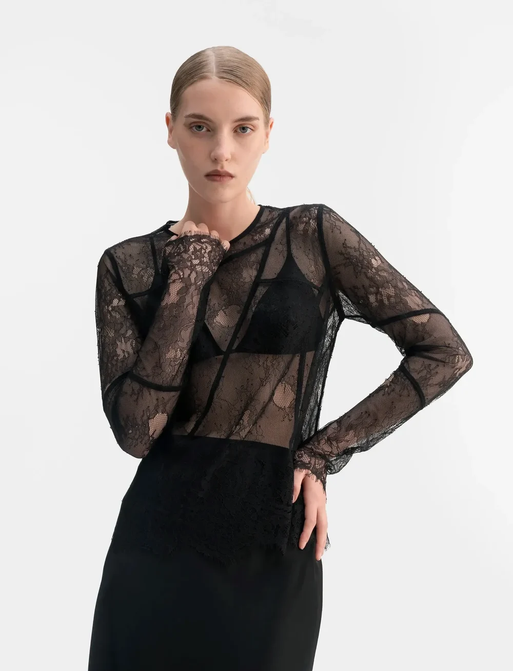 Ahlvar Gallery - Eden lace blouse - langærmede bluser - black - 0