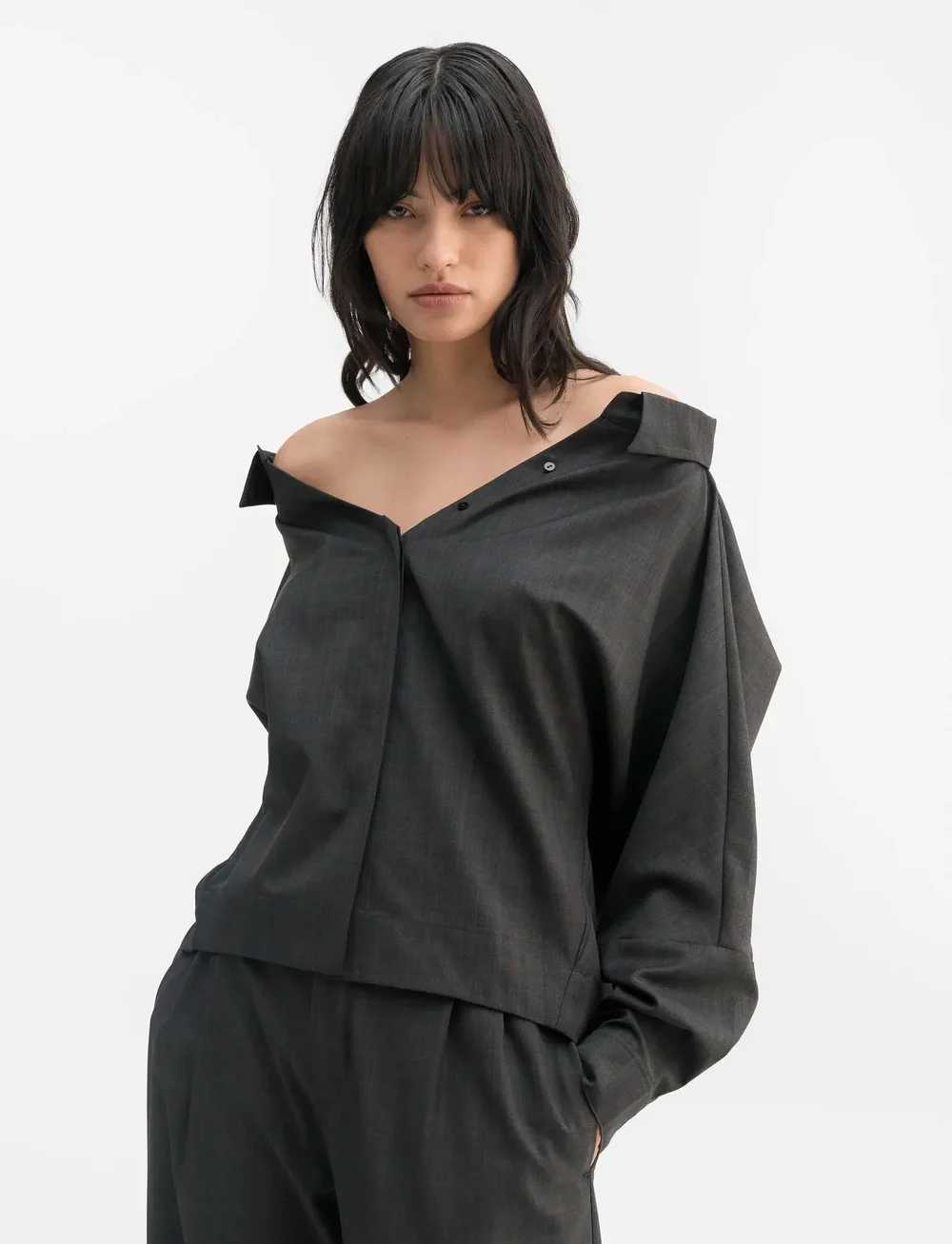 Ahlvar Gallery - Gigi no shoulder check shirt - langærmede skjorter - dark grey - 0