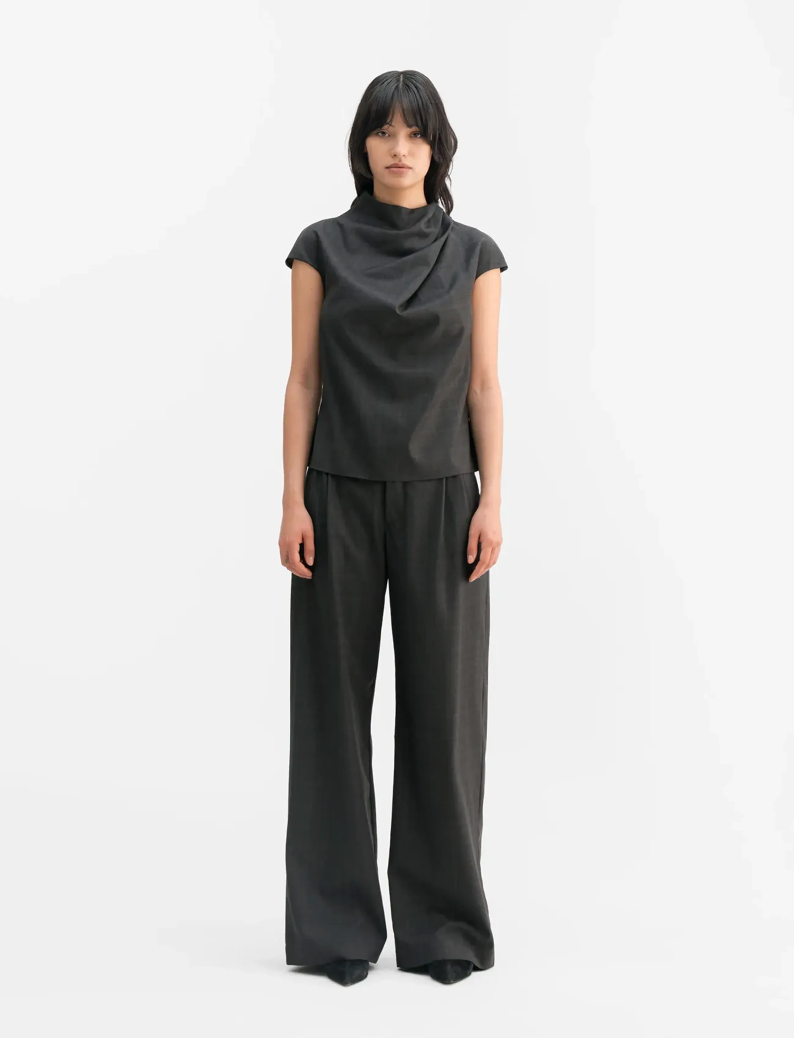 Ahlvar Gallery Lima Check Top, Kvinder, Draperet Hals Tern Top, Sort, Str: XL