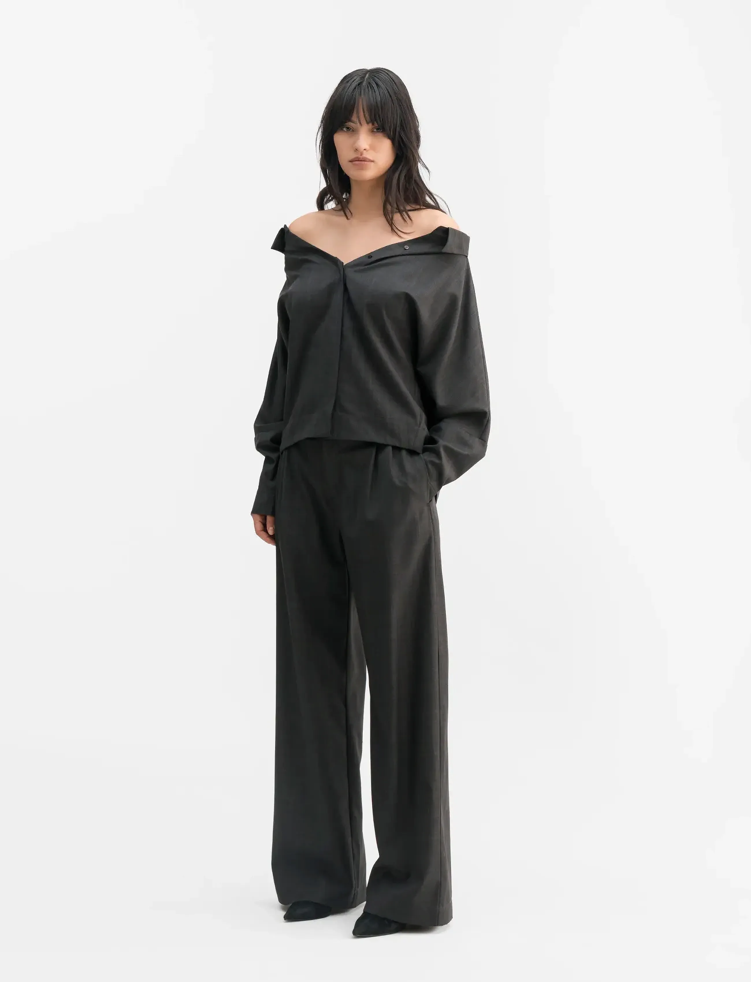 Ahlvar Gallery Mel Check Trousers, S, Grau - Wide Leg, Frauen