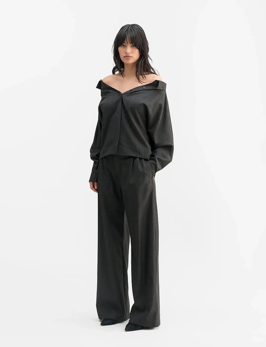 Ahlvar Gallery - Mel check trousers - buxur með víðum skálmum - dark grey - 0