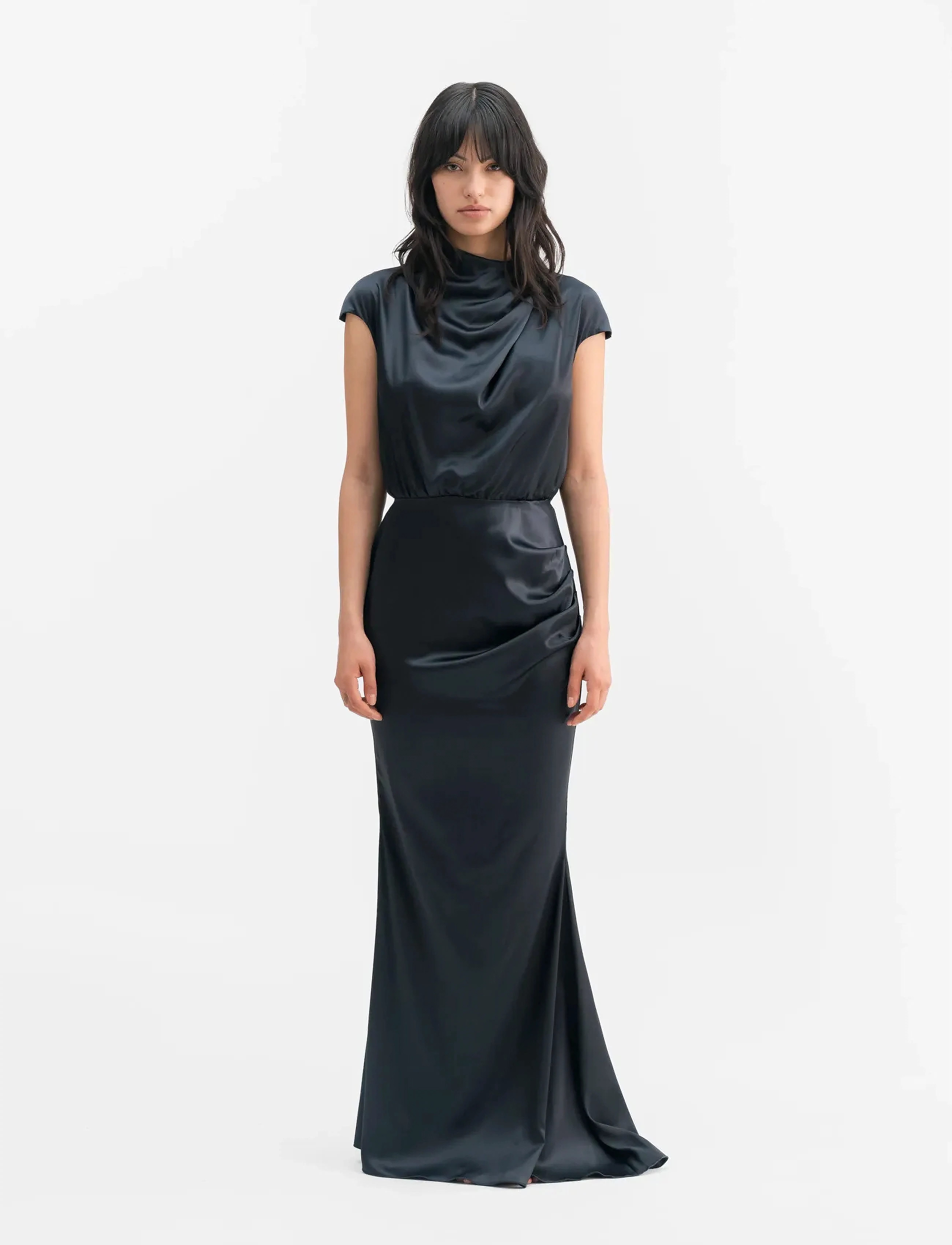 Ahlvar Gallery Myra Satin Dress, Kvinder, Satin Maxikjole, Navy, Str: S