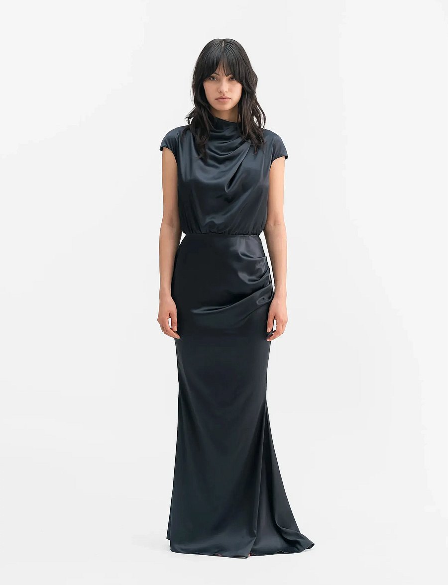 Ahlvar Gallery - Myra satin dress - aftonklänningar - blue grey - 0