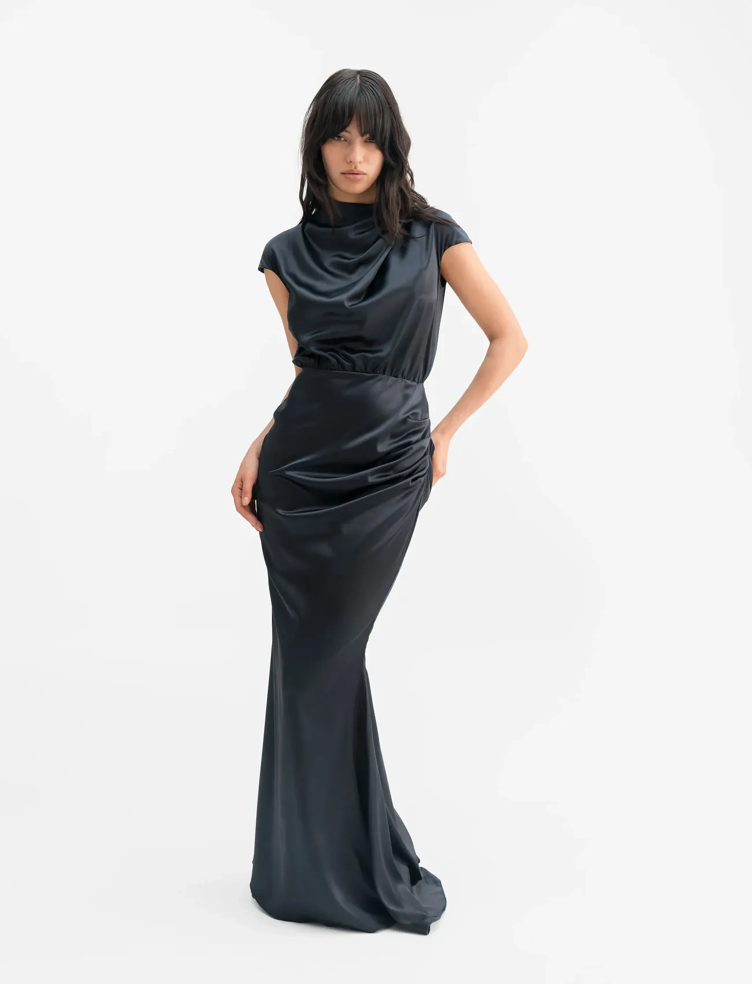 Ahlvar Gallery - Myra satin dress - aftonklänningar - blue grey - 3