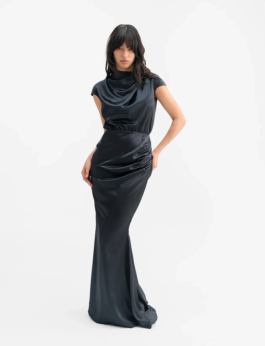 Ahlvar Gallery - Myra satin dress - aftonklänningar - blue grey - 3
