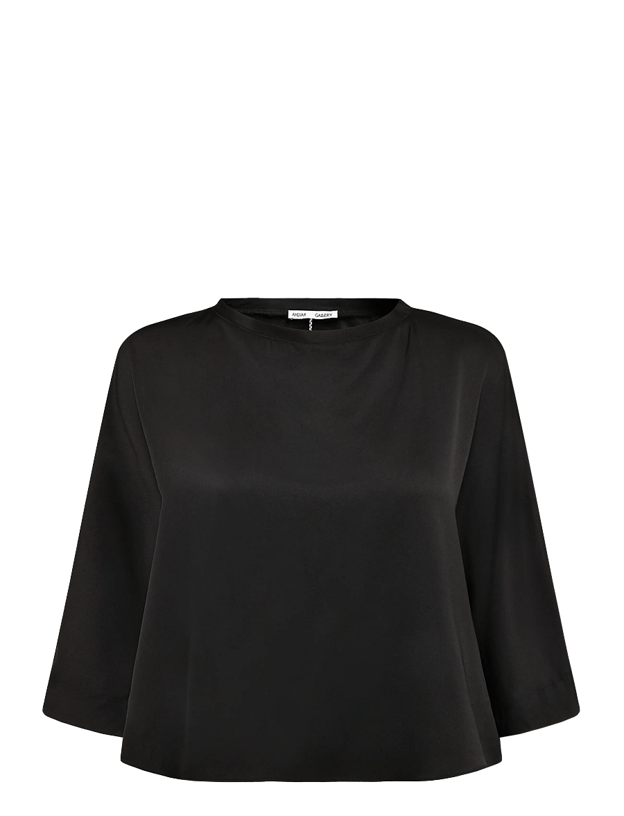 Ahlvar Gallery - Thea silk tee - kortærmede bluser - black - 0