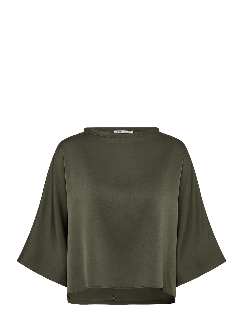 Ahlvar Gallery - Thea silk tee - kortärmade blusar - olive green - 1