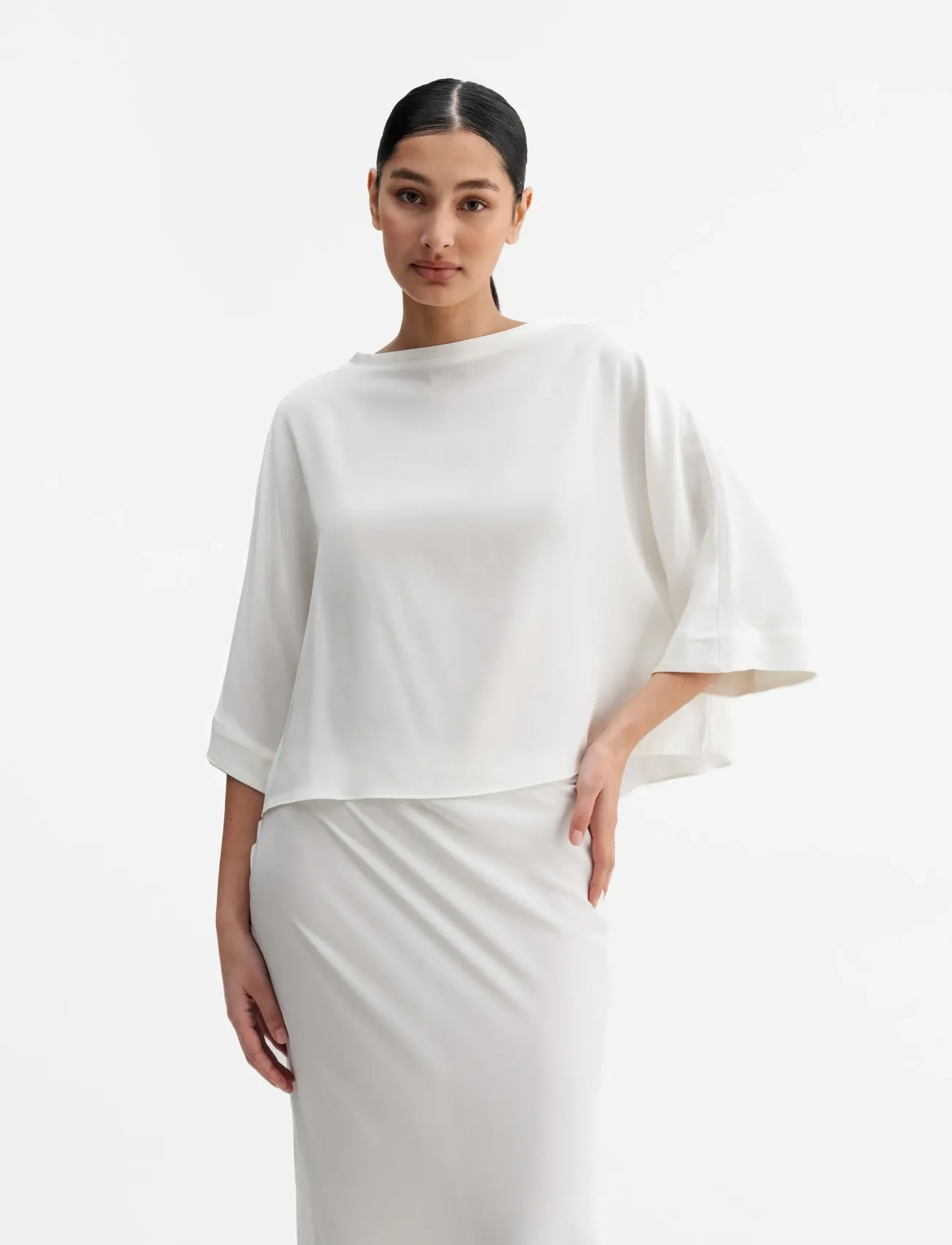 Ahlvar Gallery Thea Silk Tee, S, Blouses, Weiß - Long-sleeved, Frauen