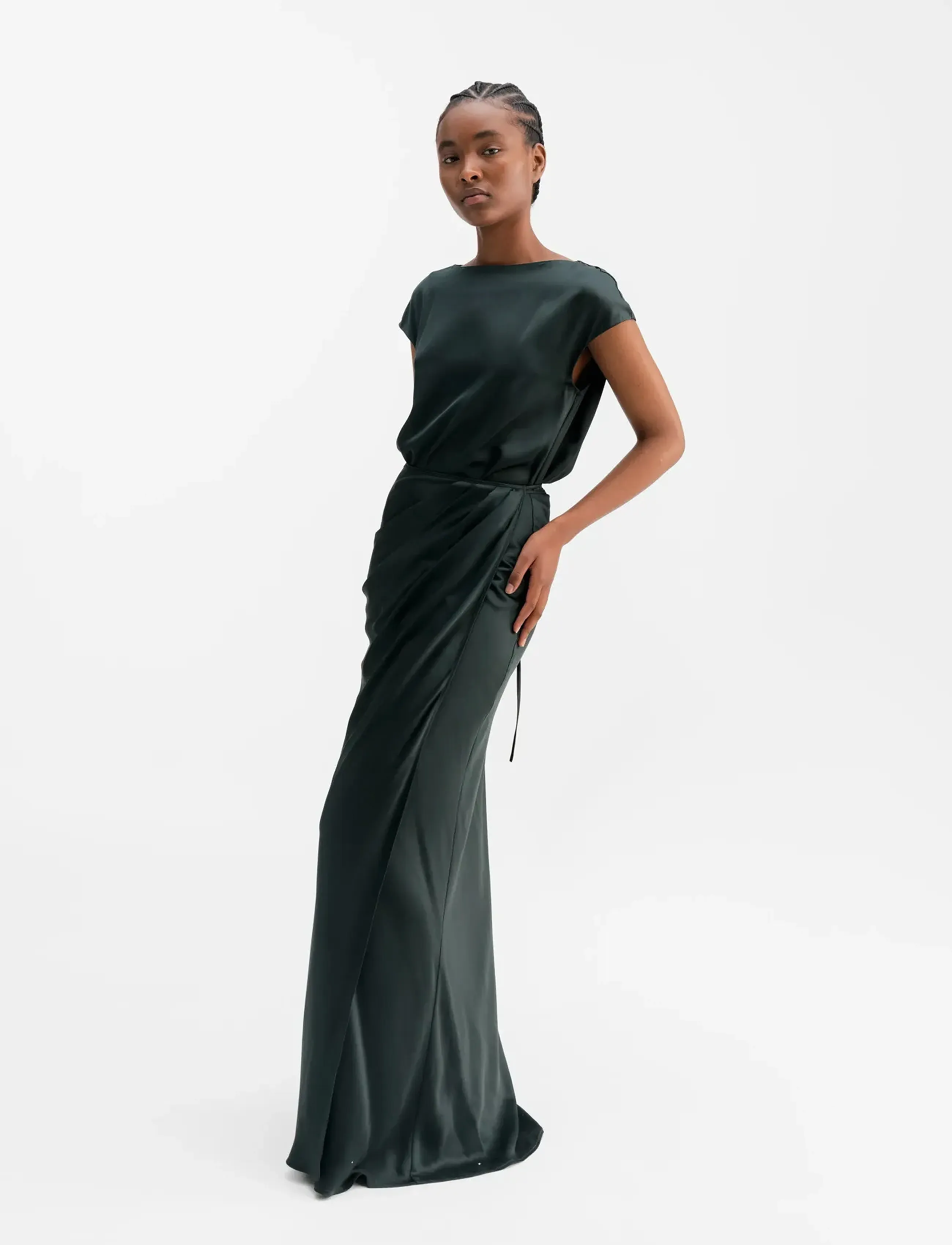 Ahlvar Gallery - Yui satin wrap dress - deep forest - 3