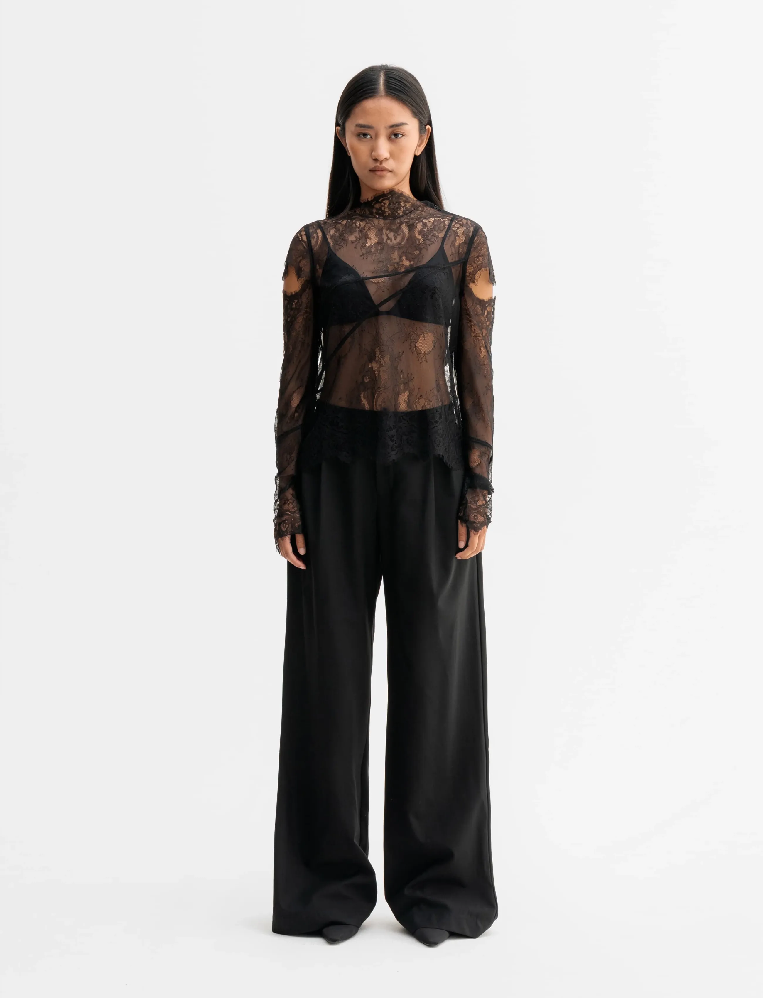 Ahlvar Gallery Edina lace blouse - Langærmede bluser - BLACK / black