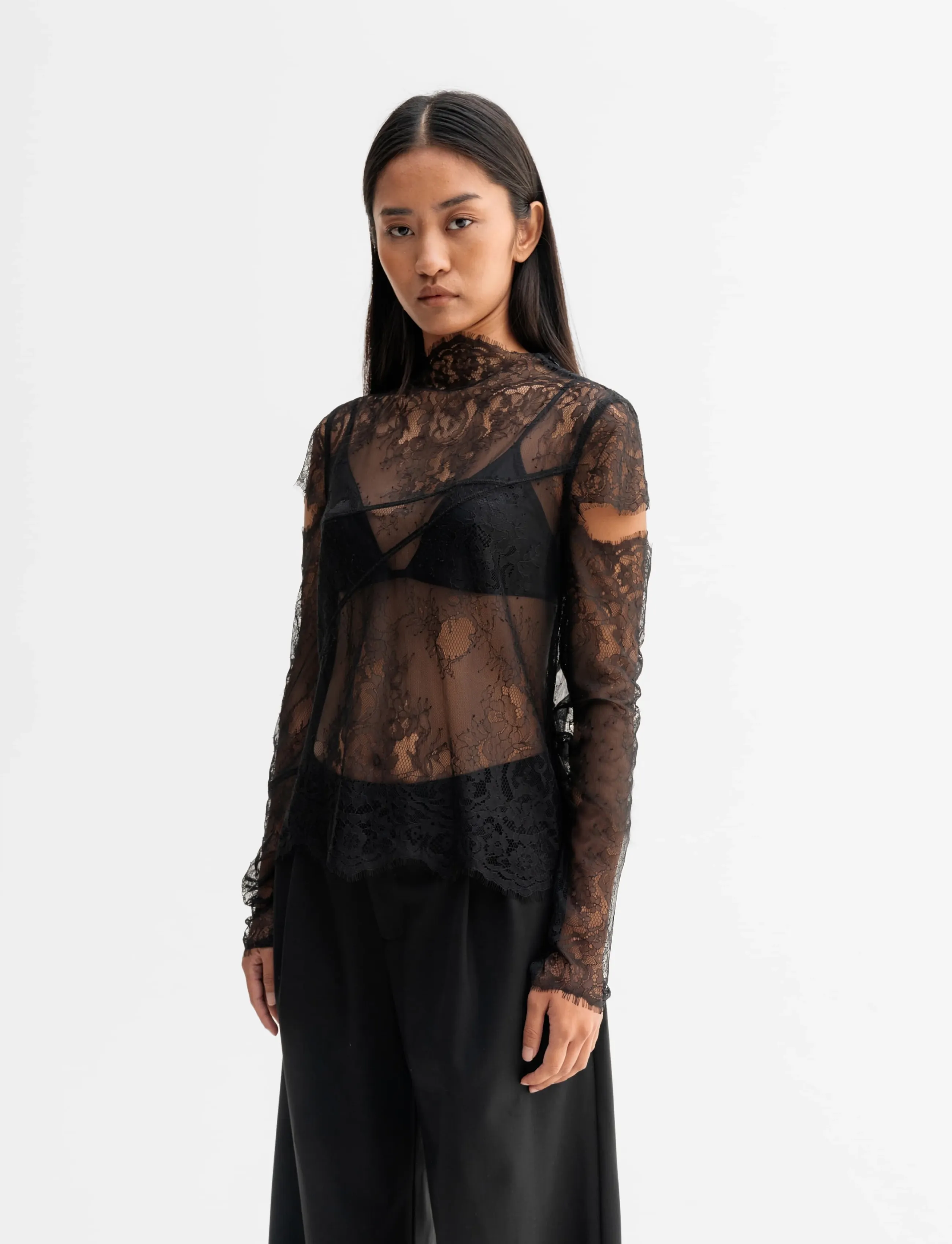 Ahlvar Gallery - Edina lace blouse - langærmede bluser - black - 3