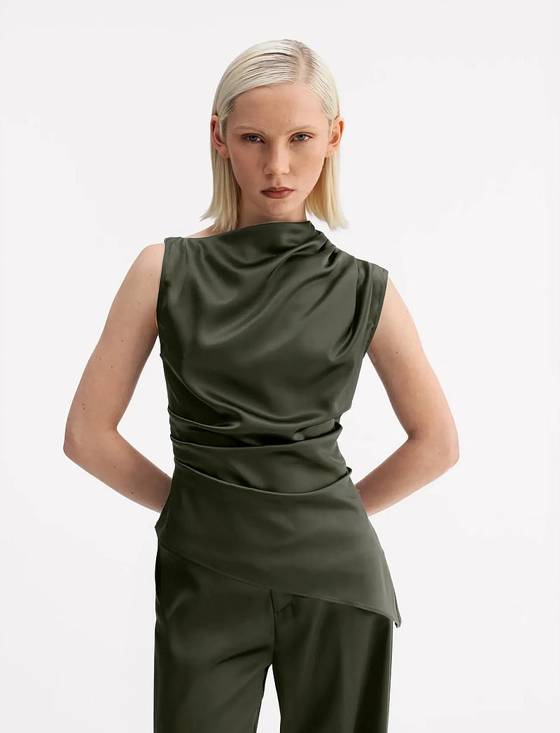 Ahlvar Gallery - Lizi satin tank - sleeveless blouses - olive green - 0