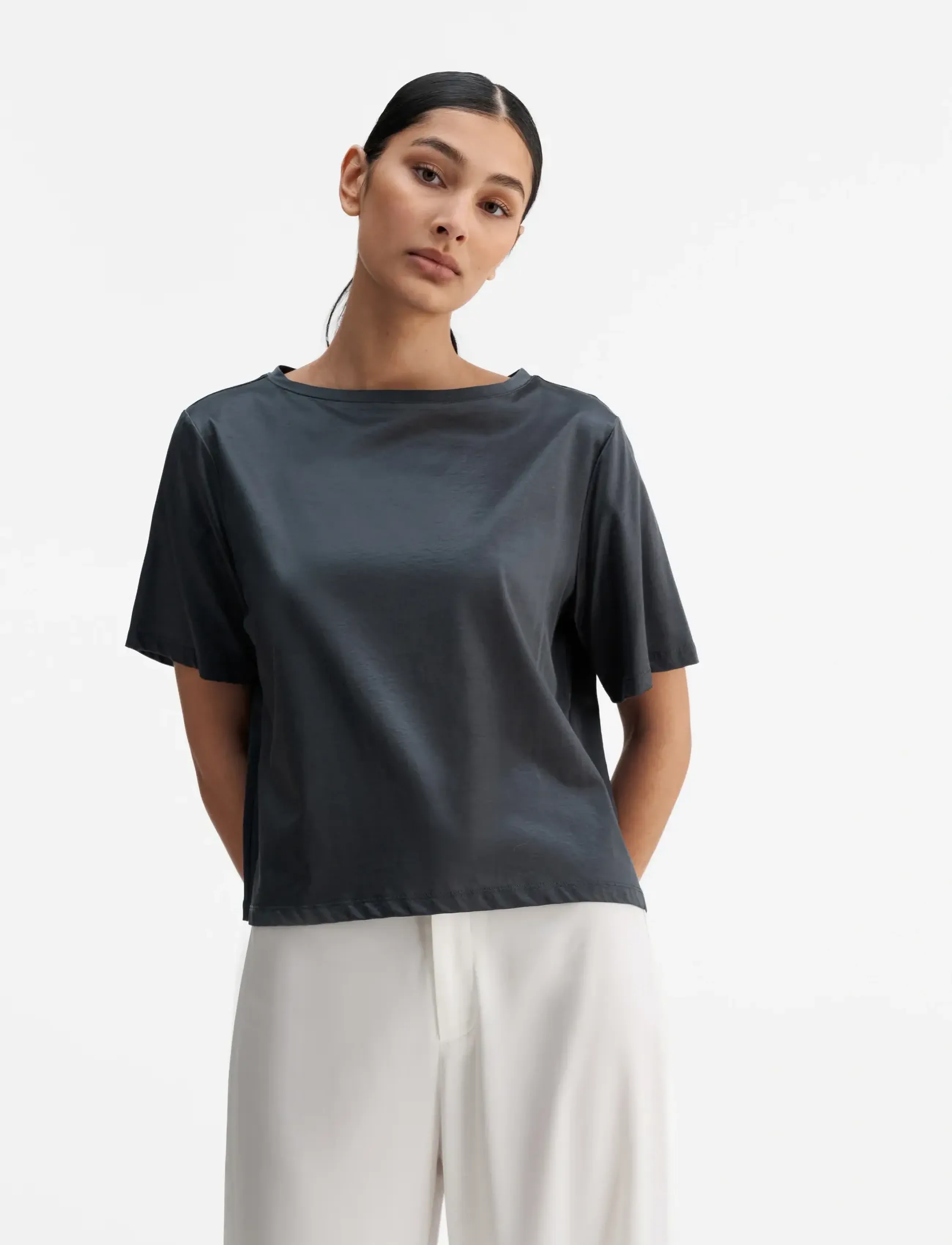 Ahlvar Gallery Lola jersey tee - Blusen - DARK GREY / grey