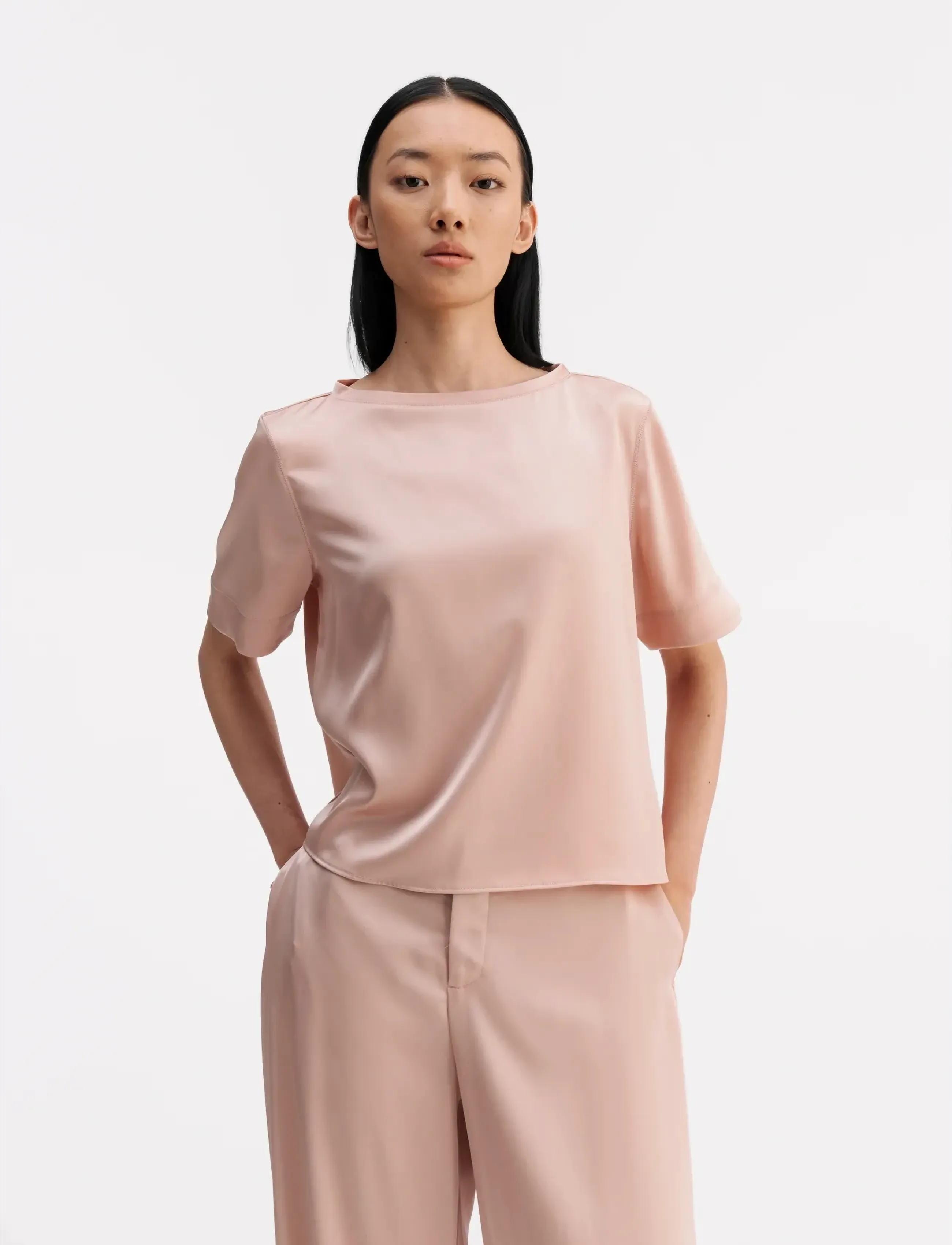 Ahlvar Gallery Lola Satin Tee, XL, Pink, Bluser > Kortærmede, Dame