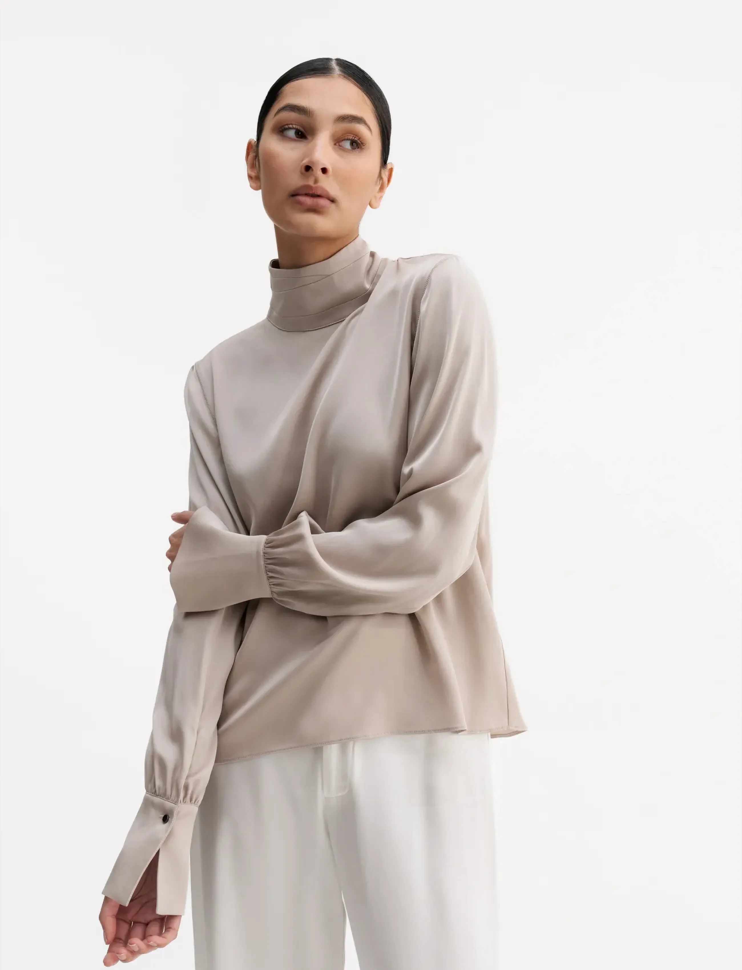 Ahlvar Gallery Luna Silk Blouse, S, Blouses, Beige - Long-sleeved, Frauen