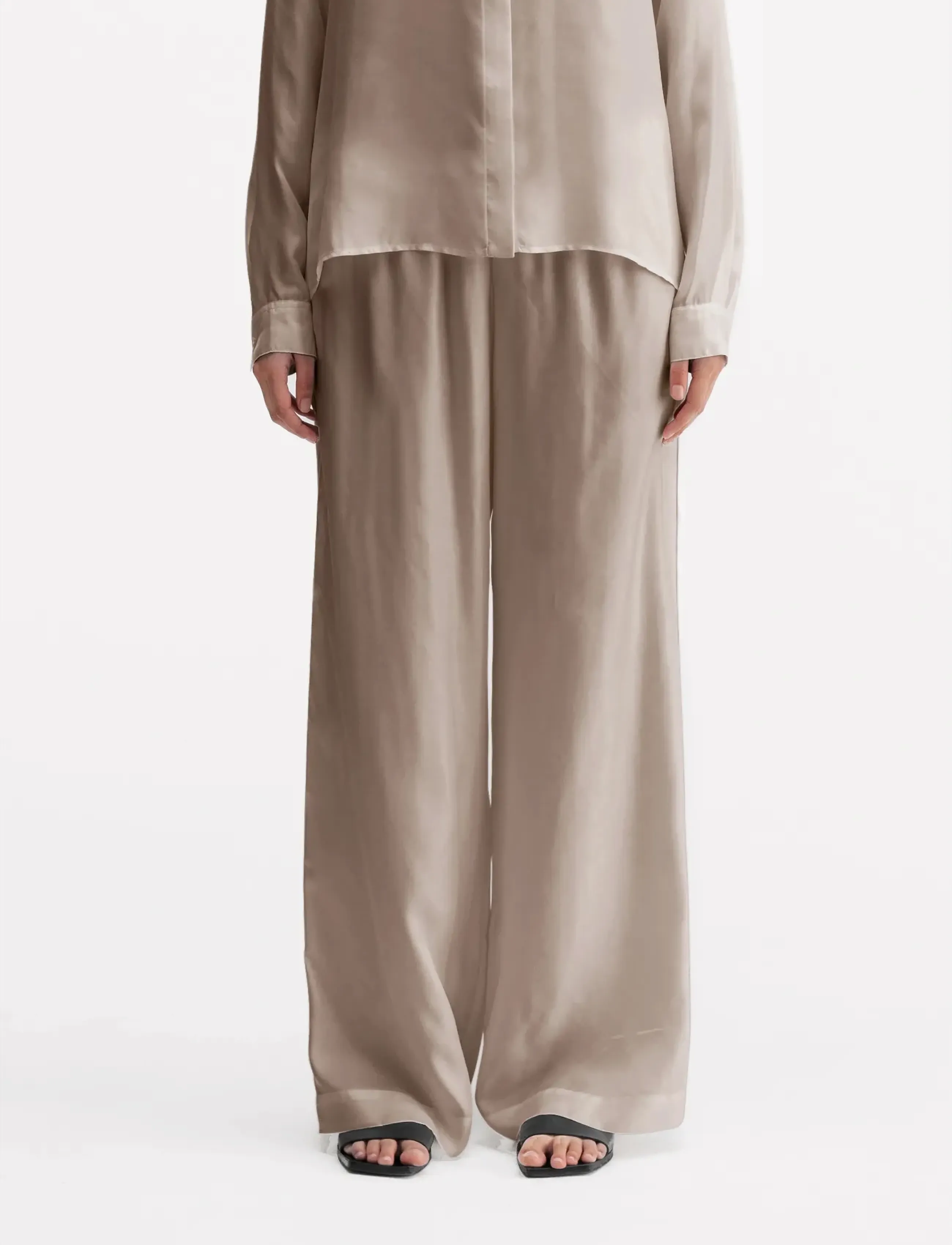 Ahlvar Gallery Madoka silk twill trousers - Neuheiten - GREIGE / pink/rose