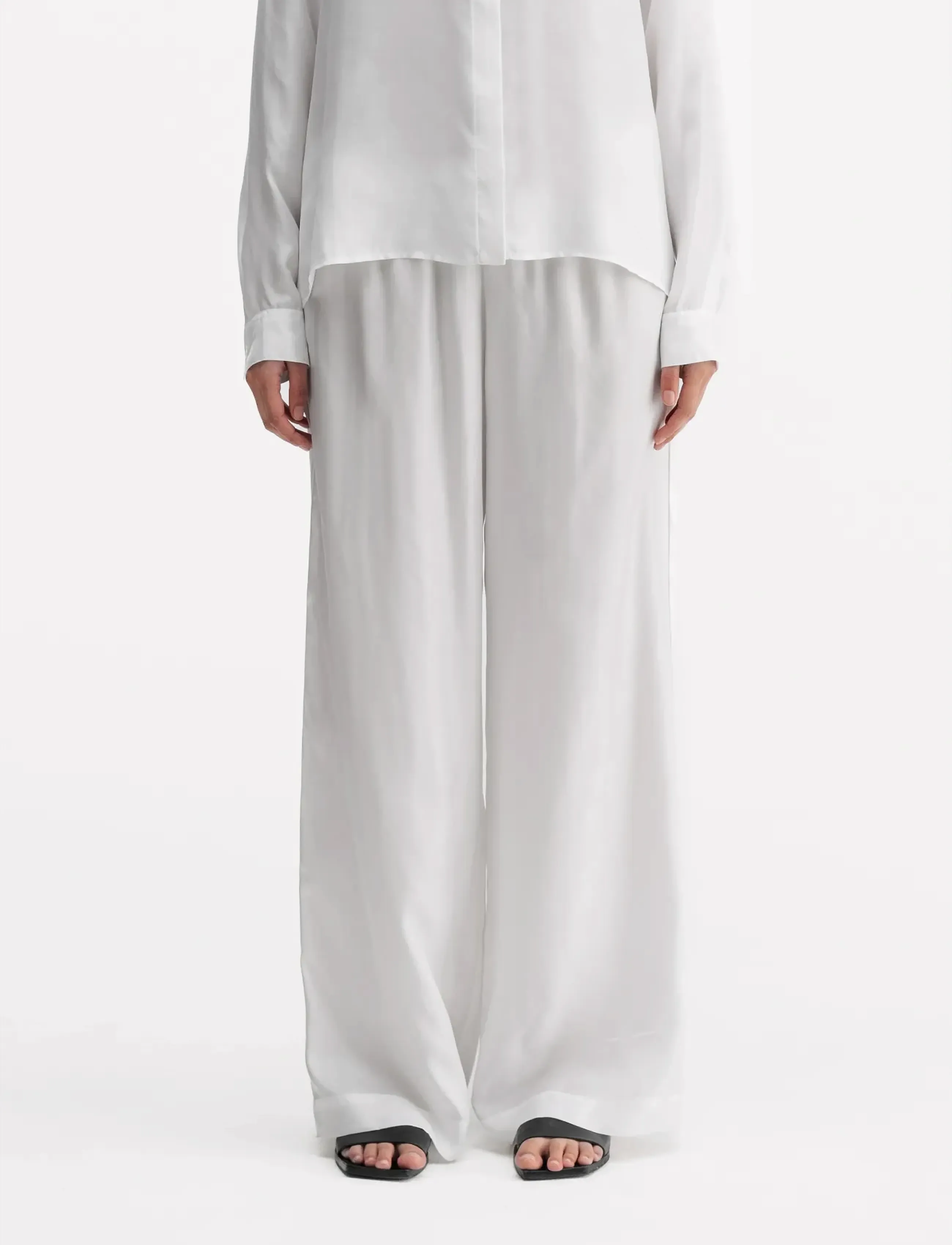 Ahlvar Gallery Madoka Silk Twill Trousers, L Regular, Weiß - Wide Leg, Frauen