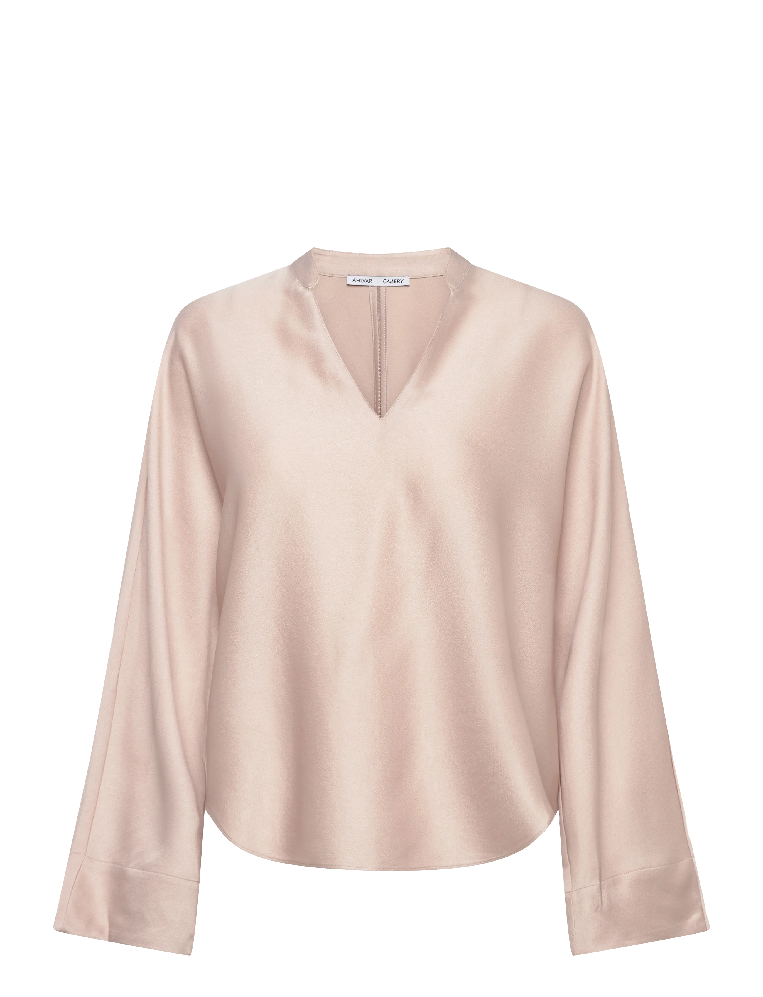 Ahlvar Gallery Nina v-neck blouse - Langærmede bluser - GREIGE / pink/rose