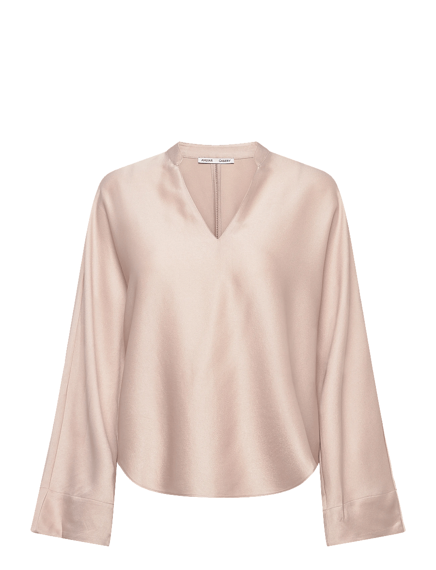 Ahlvar Gallery - Nina v-neck blouse - långärmade blusar - greige - 1