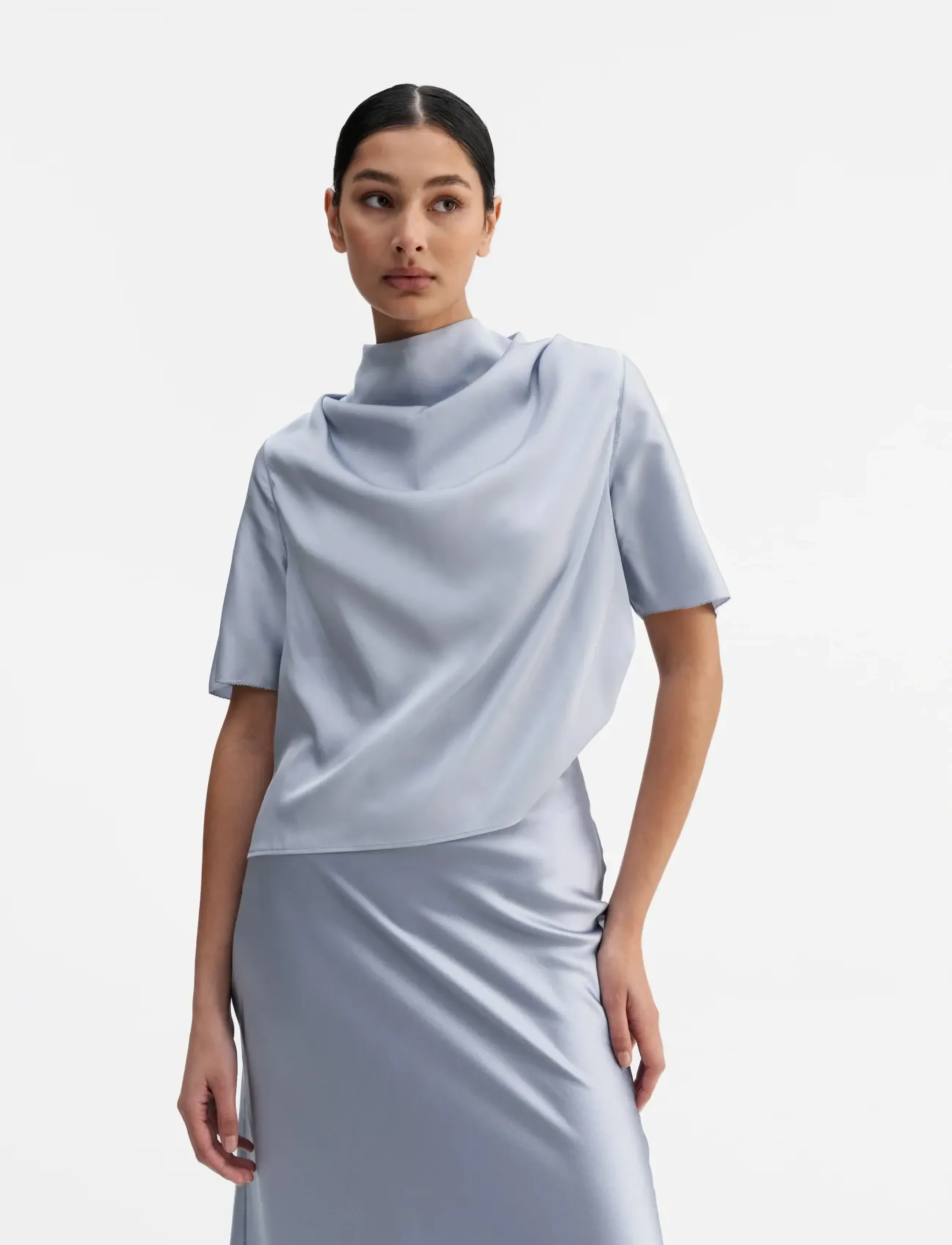 Ahlvar Gallery Milly Silk Tee, S, Blue, Bluser > Kortærmede, Dame
