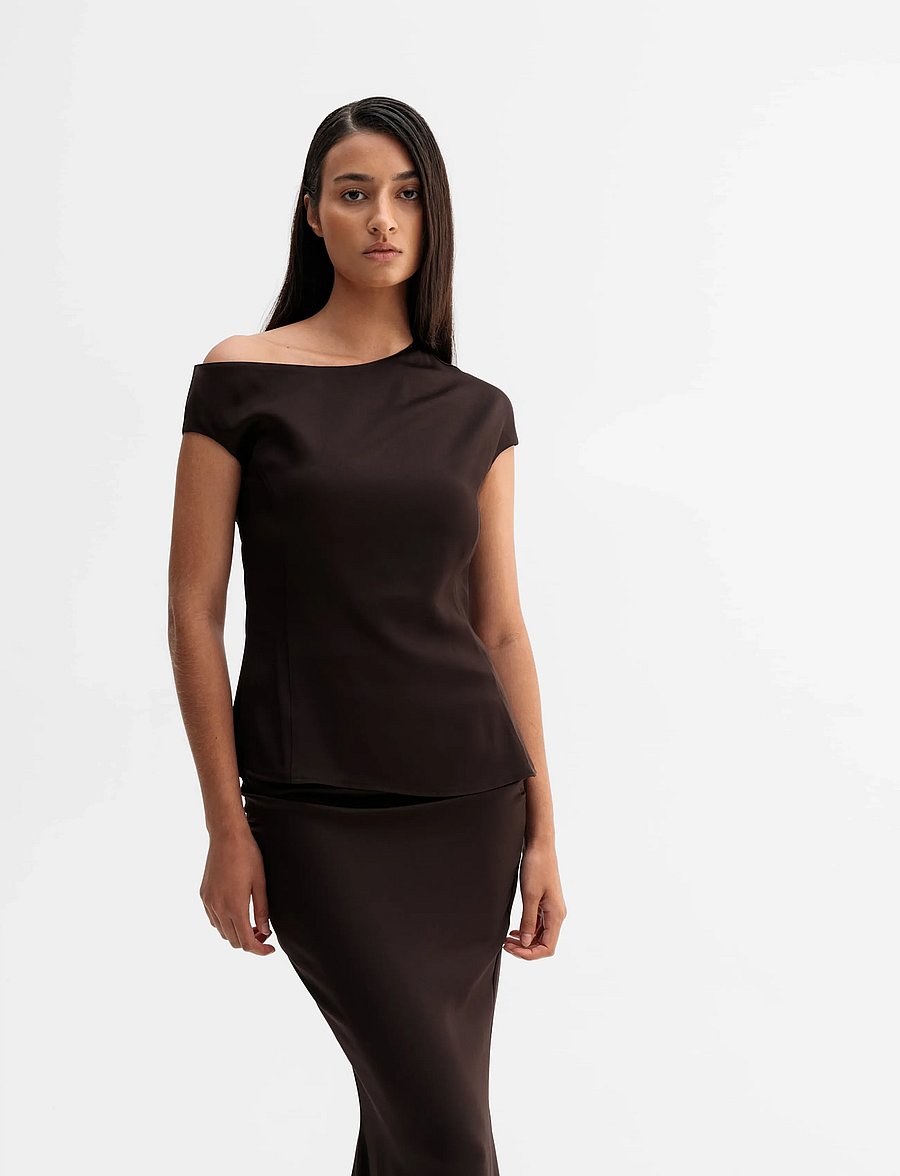 Ahlvar Gallery - Chika top - kurzärmelige blusen - dark brown - 0