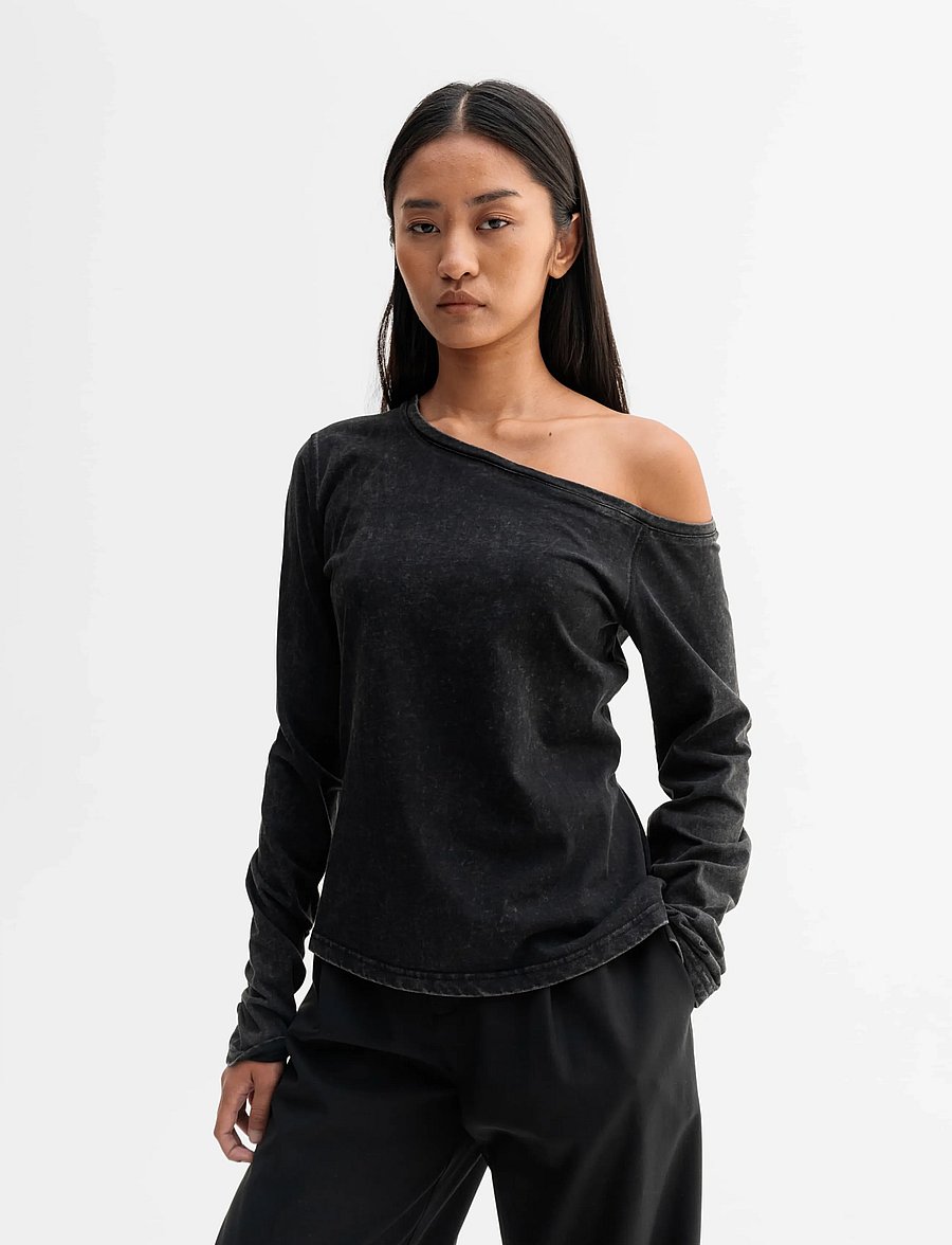 Ahlvar Gallery - Chiney jersey blouse - langærmede bluser - washed black - 0