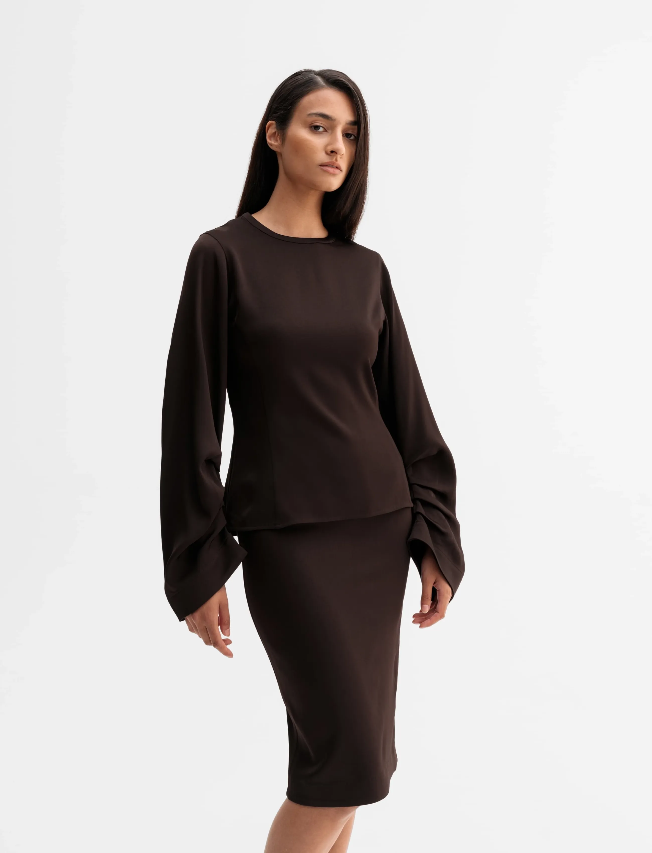 Ahlvar Gallery Dara blouse - Langærmede bluser - DARK BROWN / brown