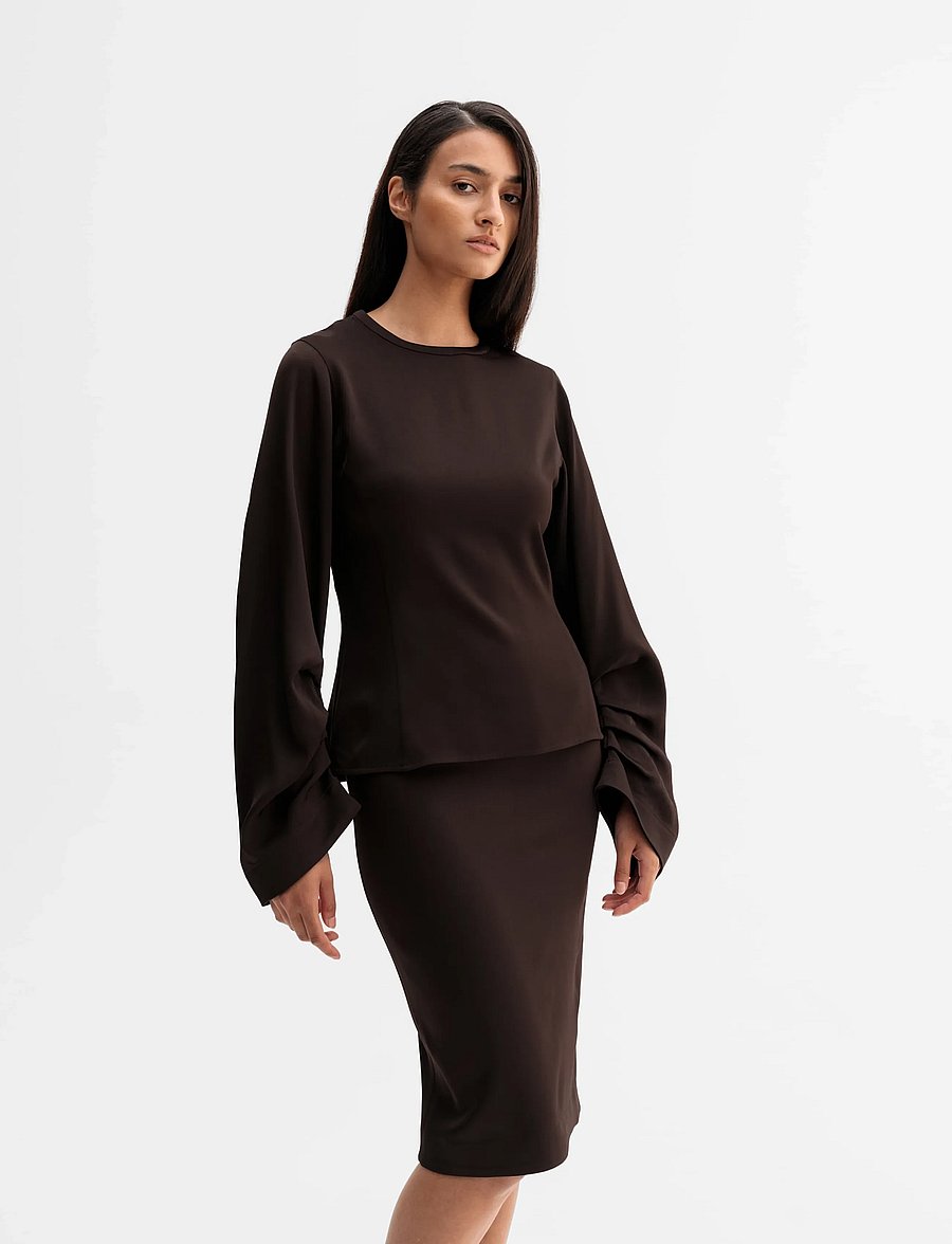 Ahlvar Gallery - Dara blouse - langærmede bluser - dark brown - 0