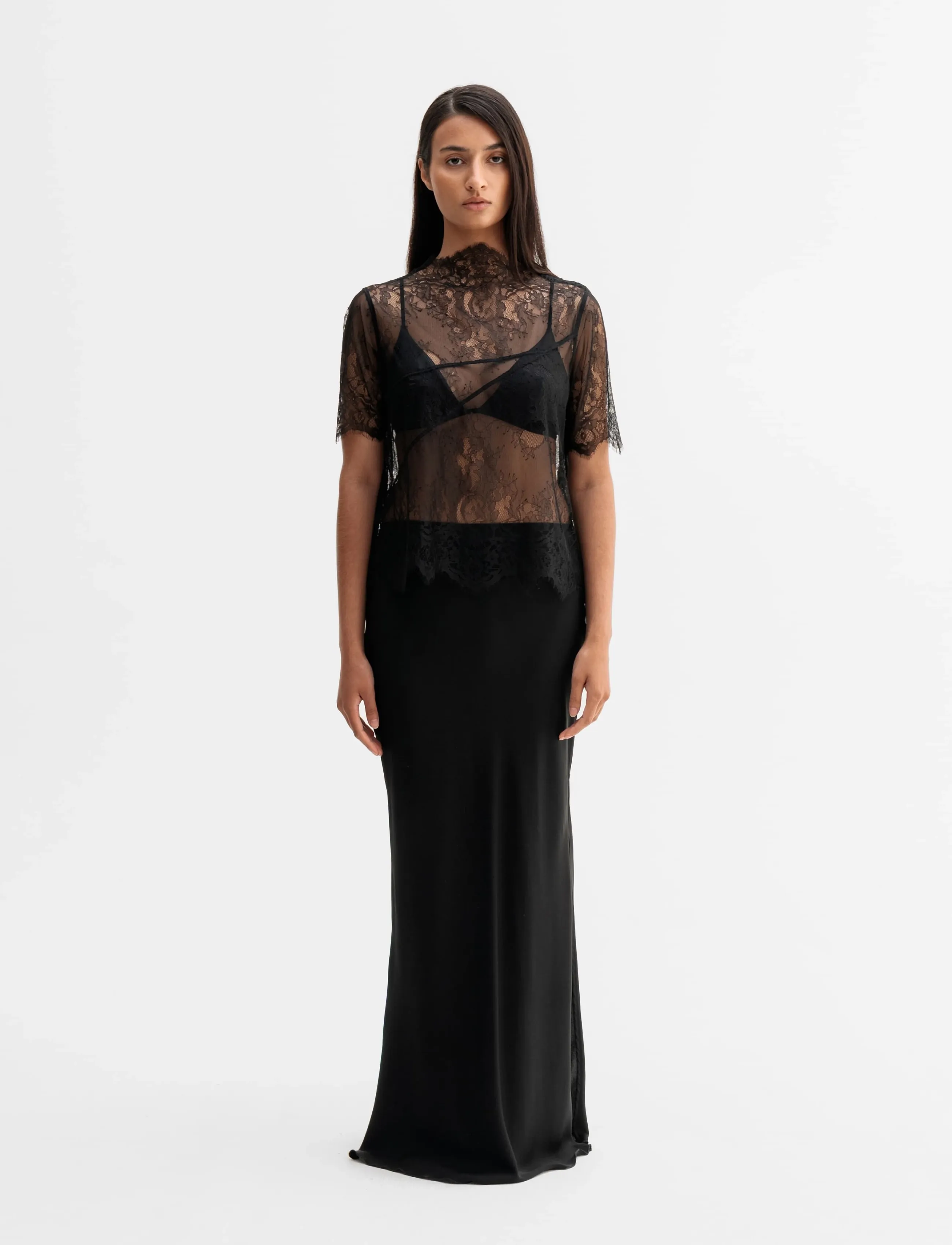 Ahlvar Gallery - Edina lace tee - short-sleeved blouses - black - 3