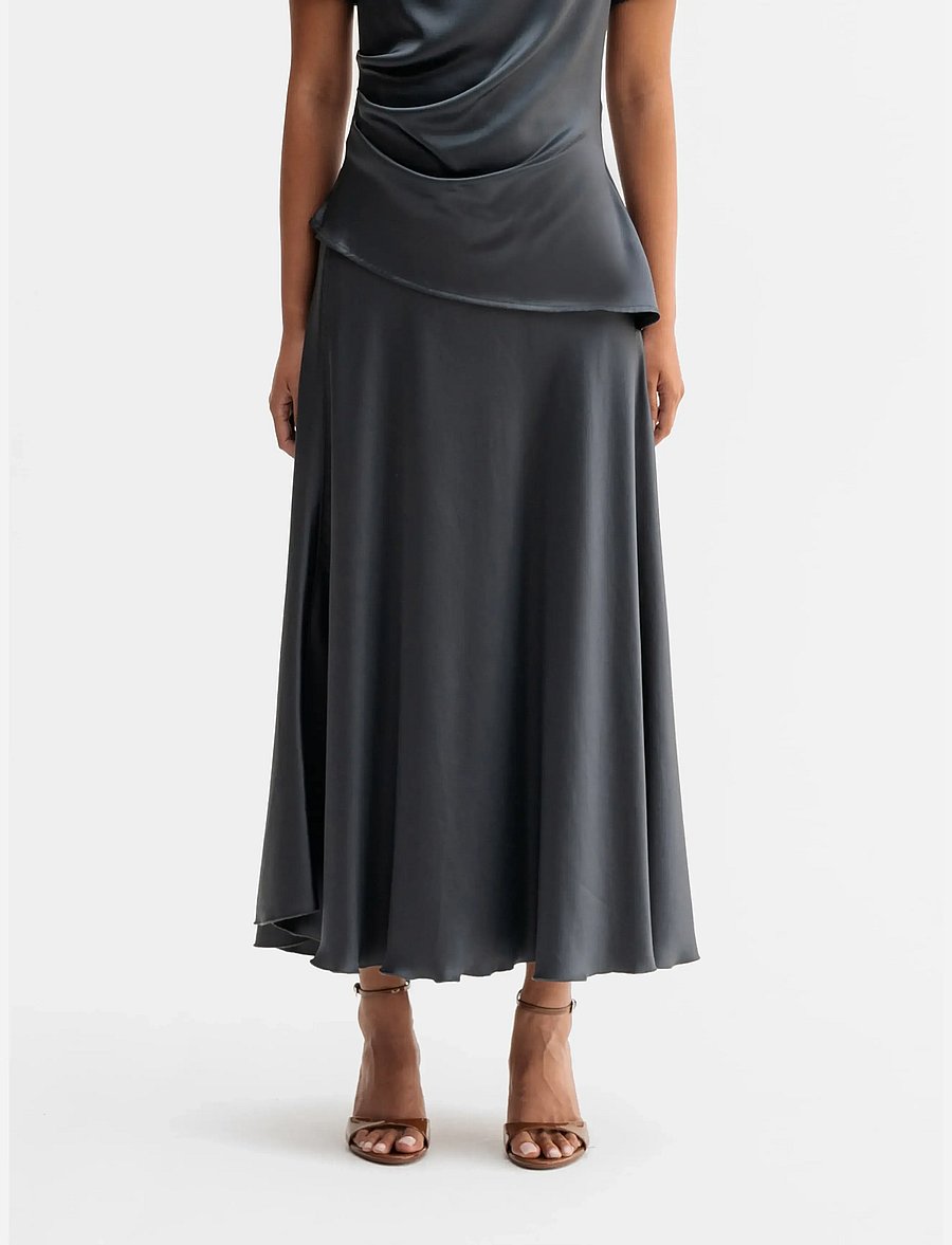 Ahlvar Gallery - Hadi satin skirt - satiinseelikud - dark grey - 0