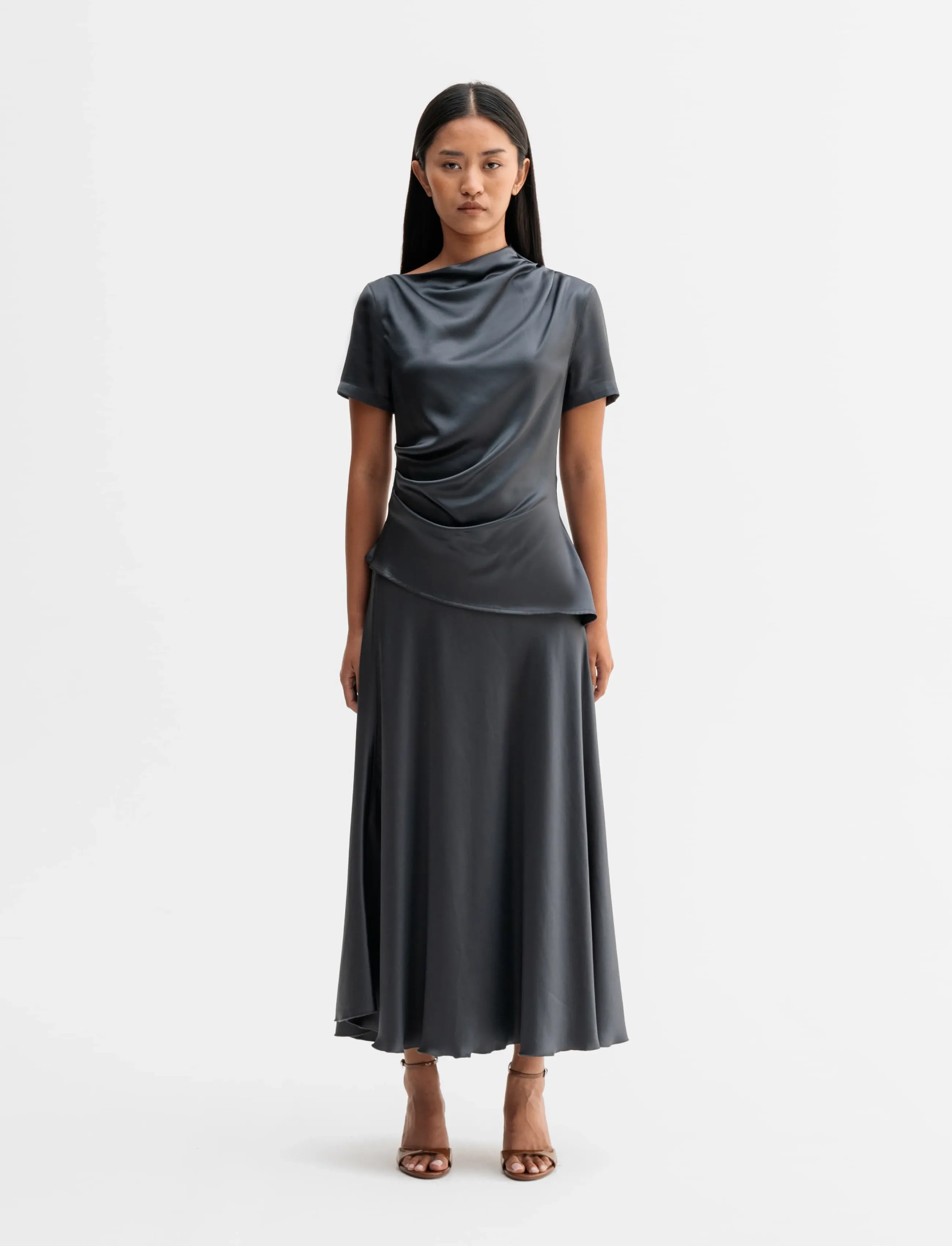 Ahlvar Gallery - Hadi satin skirt - satiinseelikud - dark grey - 3