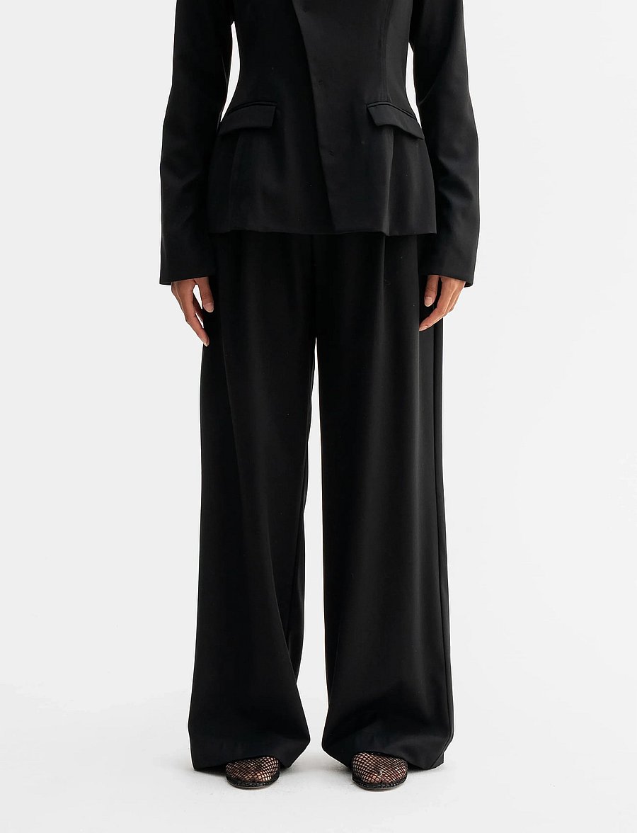 Ahlvar Gallery - Mel heavy wool trousers - hosen mit weitem bein - black - 0