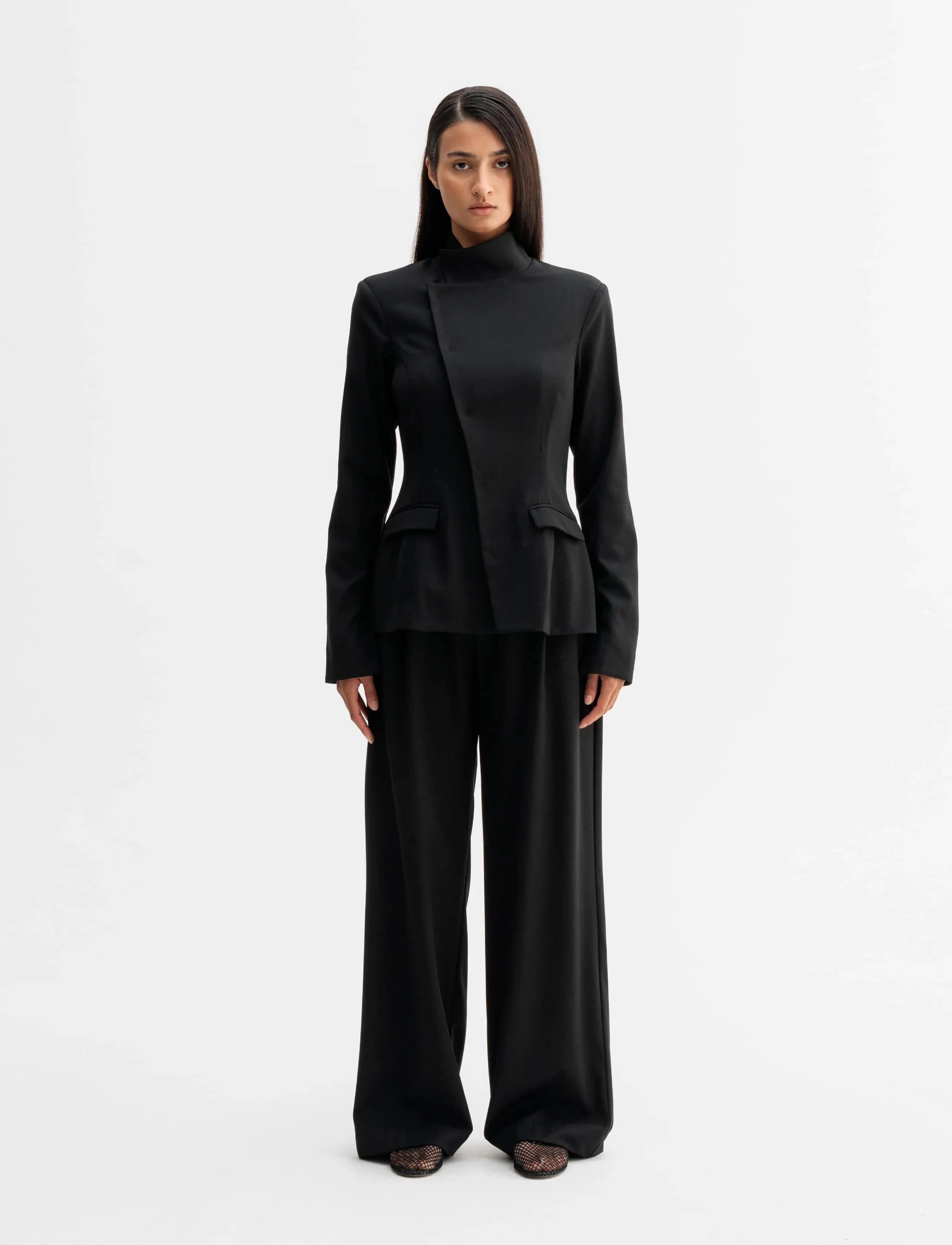 Ahlvar Gallery - Mel heavy wool trousers - hosen mit weitem bein - black - 3
