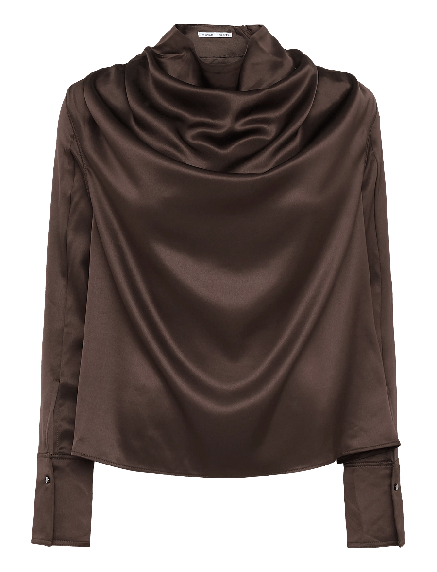 Ahlvar Gallery - Miko satin blouse - langærmede bluser - dark brown - 1