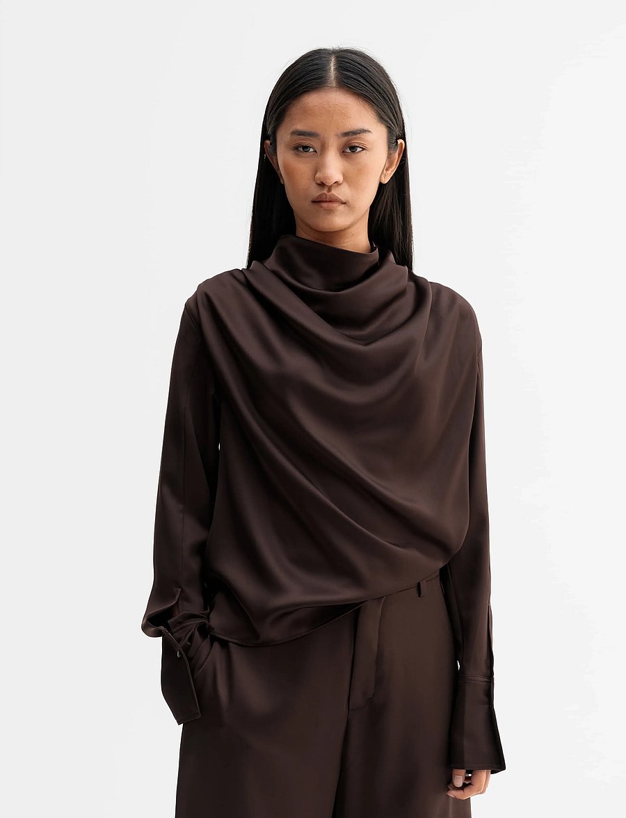 Ahlvar Gallery - Miko satin blouse - langærmede bluser - dark brown - 0