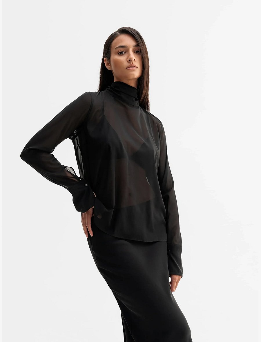Ahlvar Gallery - Rika see-through silk blouse - langärmelige blusen - black - 0
