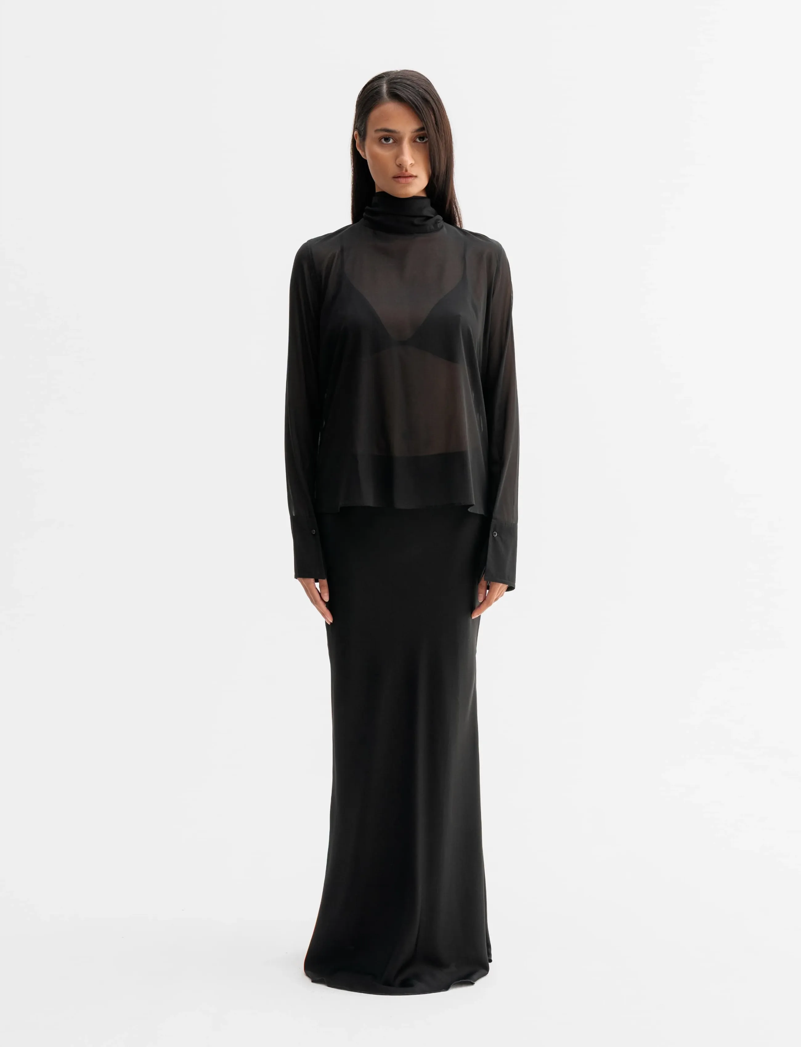 Ahlvar Gallery - Rika see-through silk blouse - langærmede bluser - black - 3