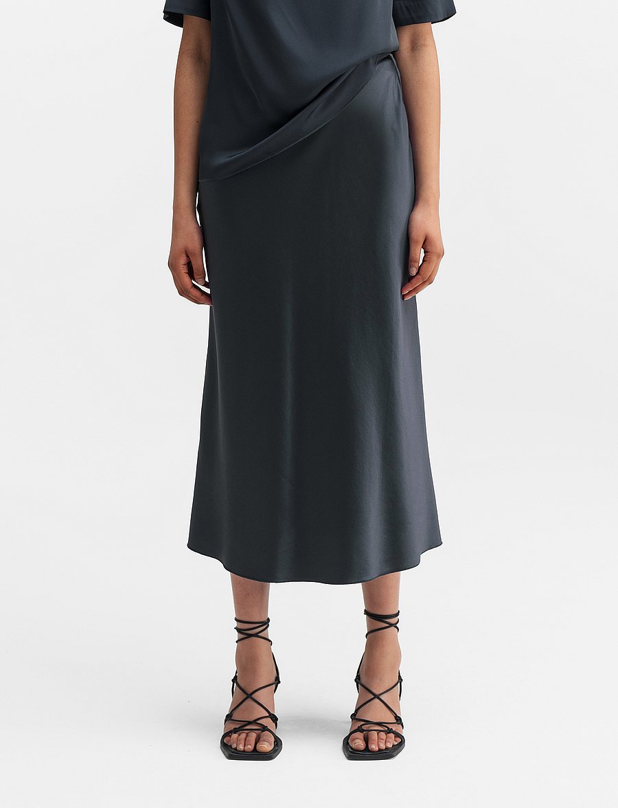 Ahlvar Gallery - Hana satin silk skirt - jupes en satin - blue grey - 0