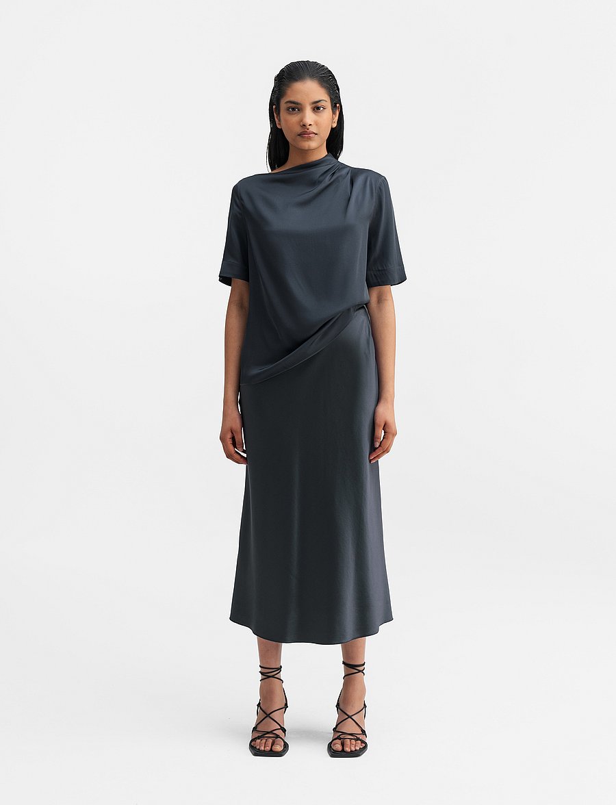 Ahlvar Gallery - Hana satin silk skirt - jupes en satin - blue grey - 3