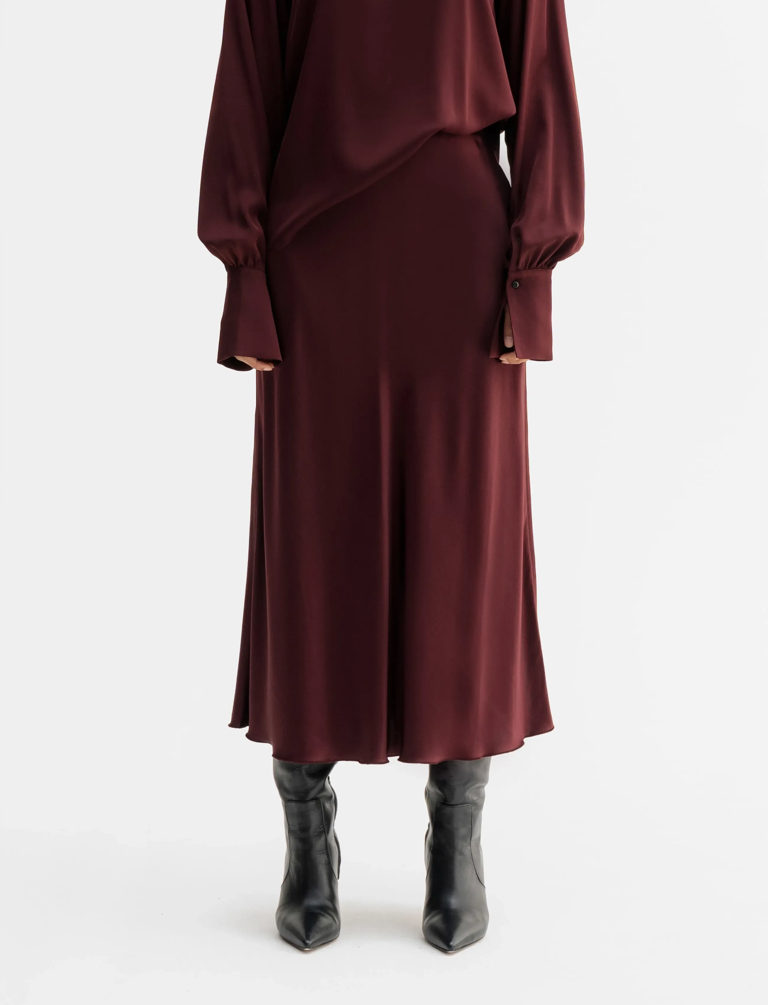 Ahlvar Gallery Hana satin silk skirt - Midi nederdele - BURGUNDY / burgundy