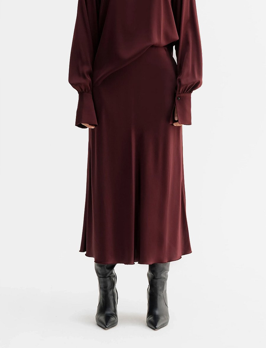 Ahlvar Gallery - Hana satin silk skirt - midinederdele - burgundy - 0