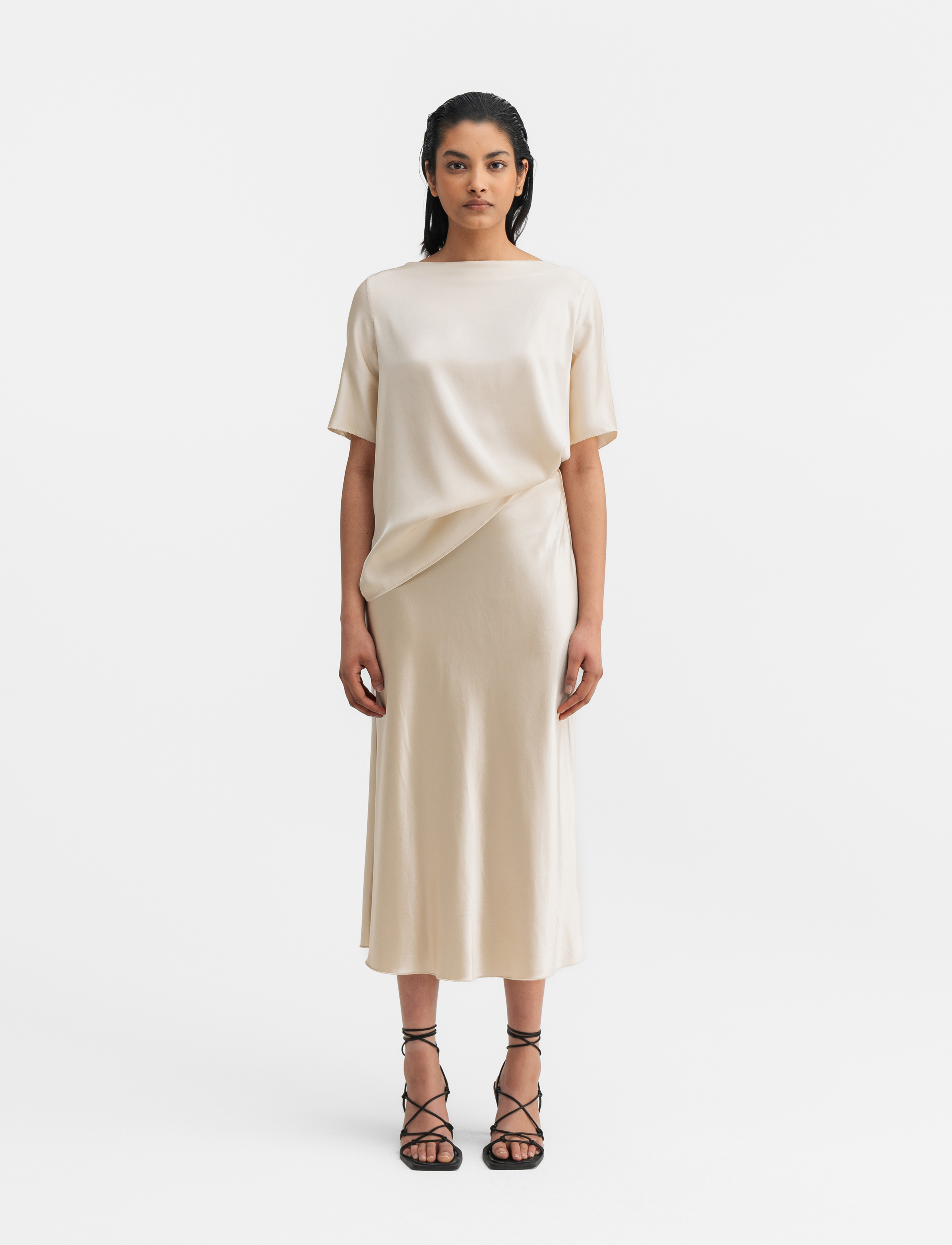Ahlvar Gallery - Hana satin skirt - satinnederdele - cream - 3