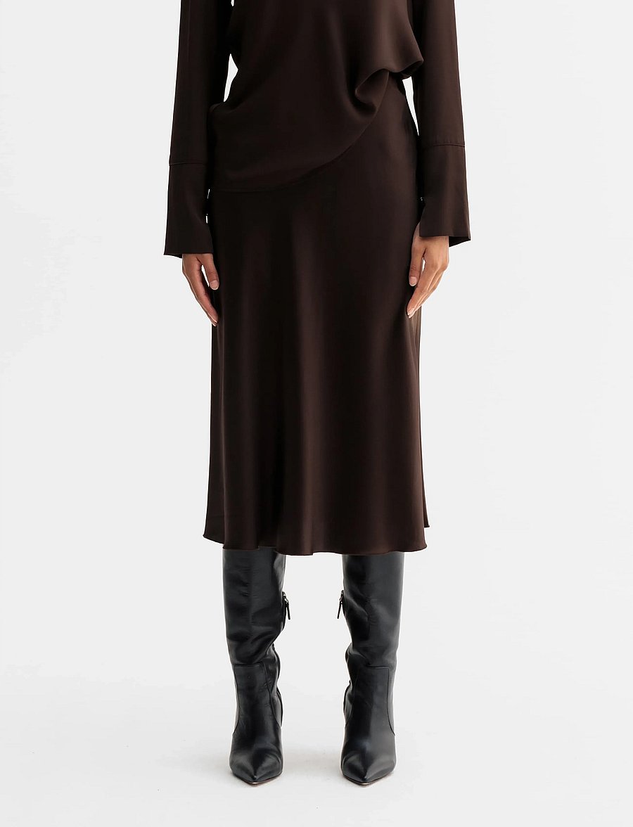 Ahlvar Gallery - Hana satin silk skirt - satin skirts - dark brown - 0
