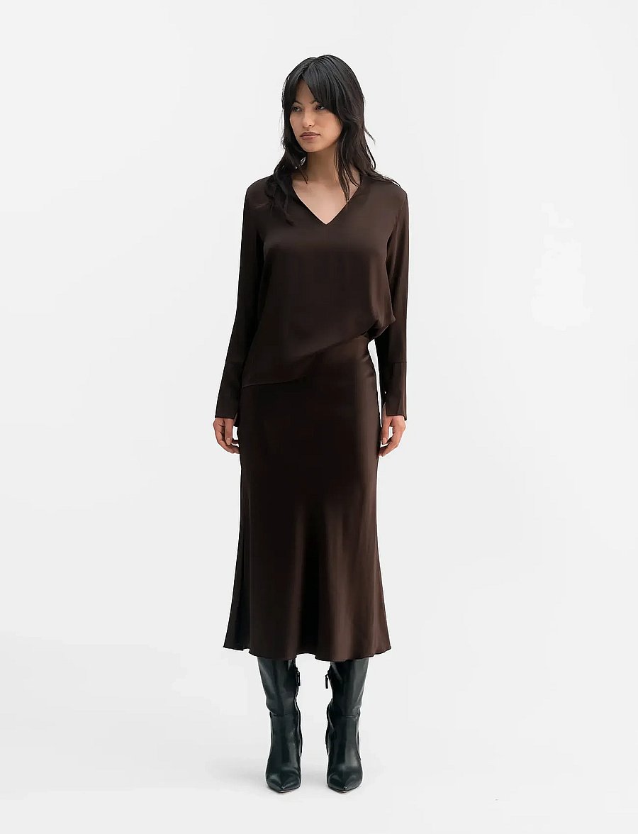 Ahlvar Gallery - Hana satin silk skirt - satiinist seelikud - dark brown - 3