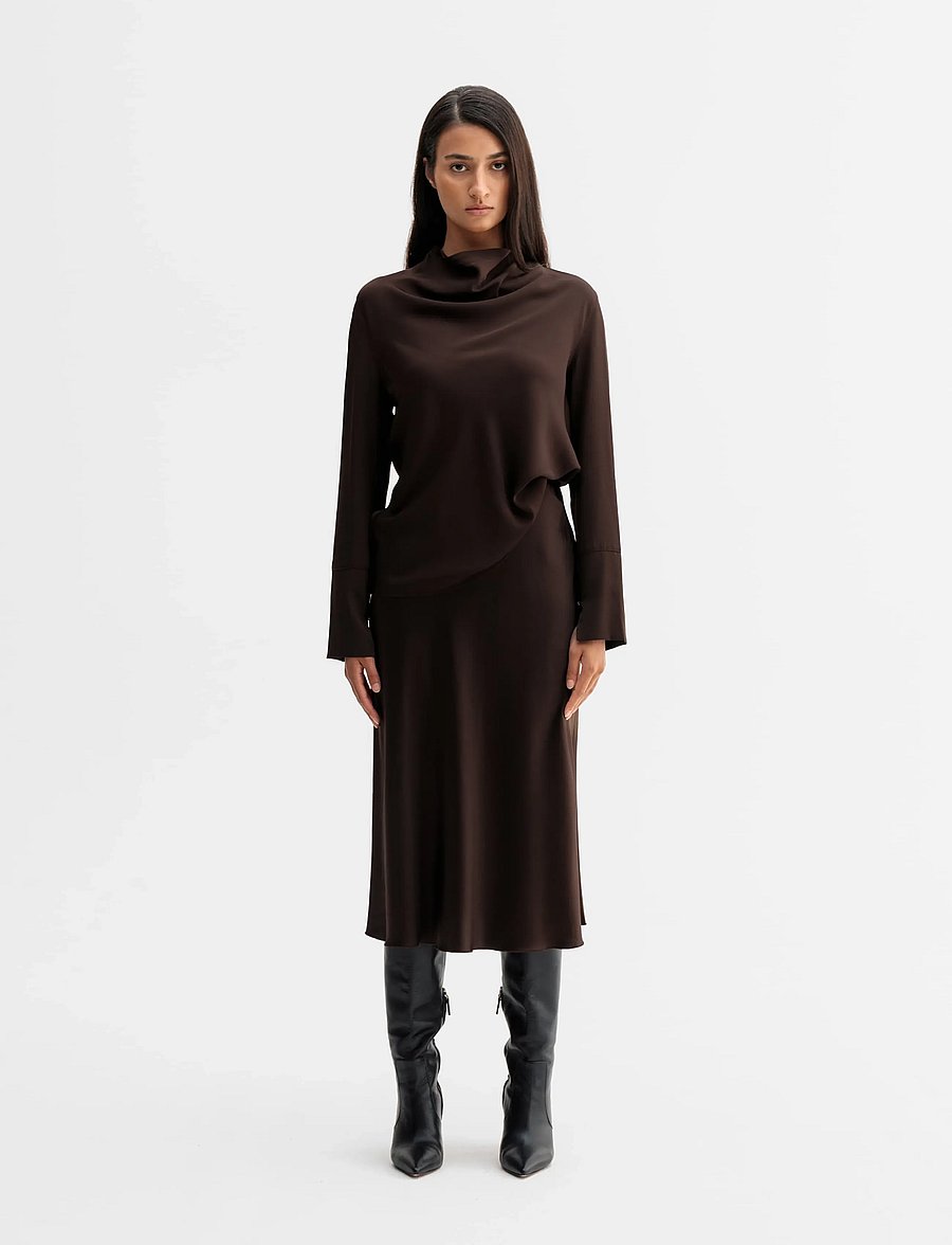 Ahlvar Gallery - Hana satin silk skirt - satin skirts - dark brown - 3