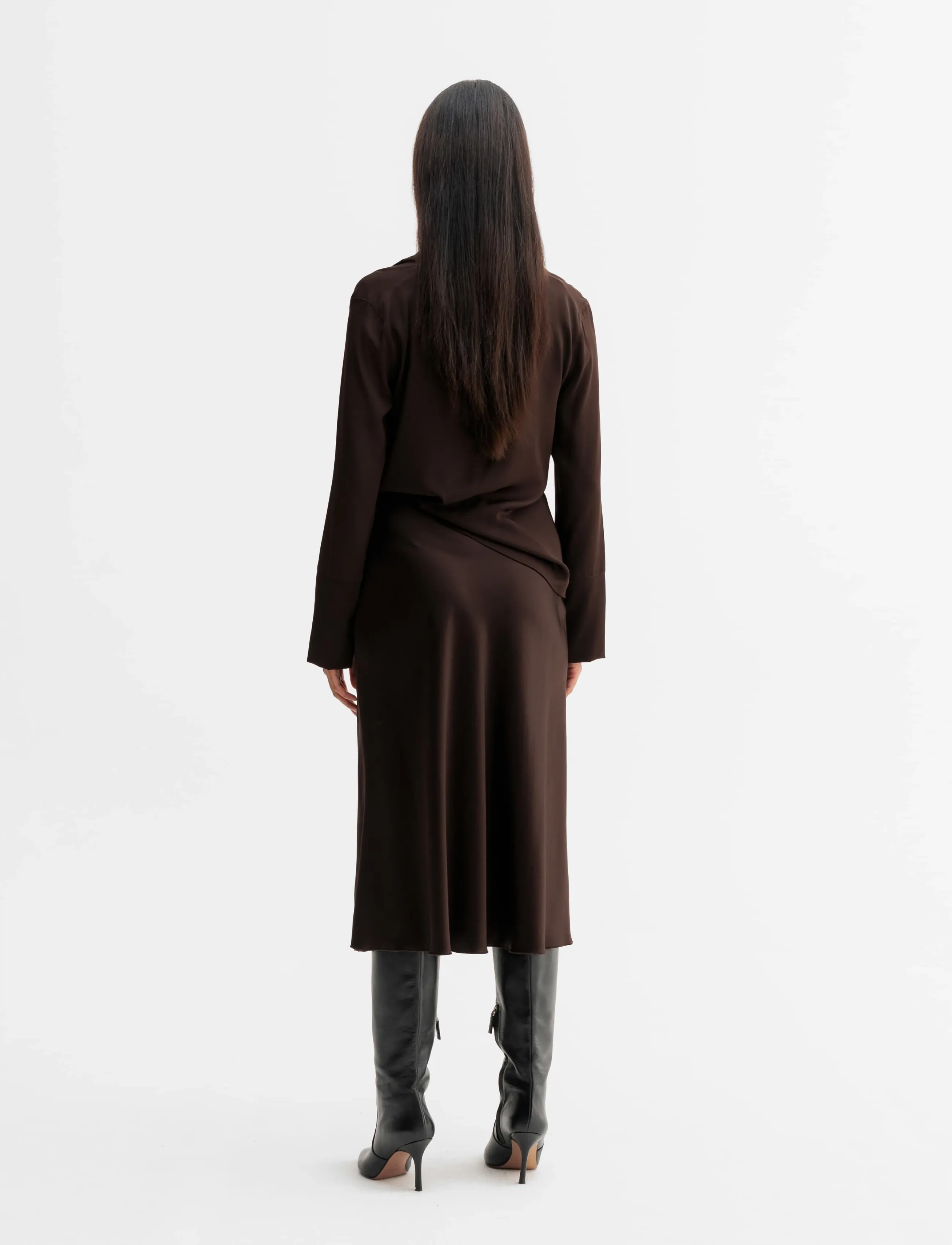 Ahlvar Gallery - Hana satin silk skirt - satin skirts - dark brown - 4