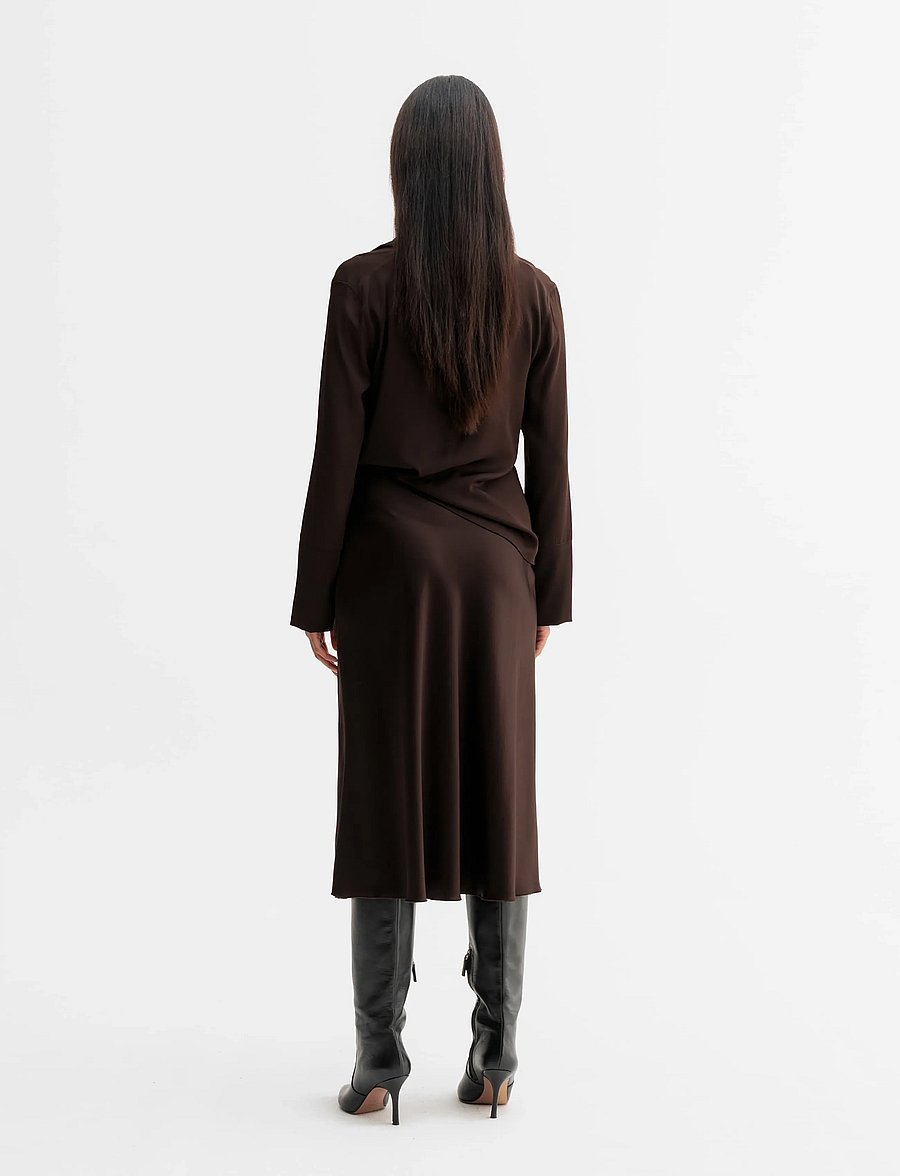 Ahlvar Gallery - Hana satin silk skirt - satin skirts - dark brown - 4