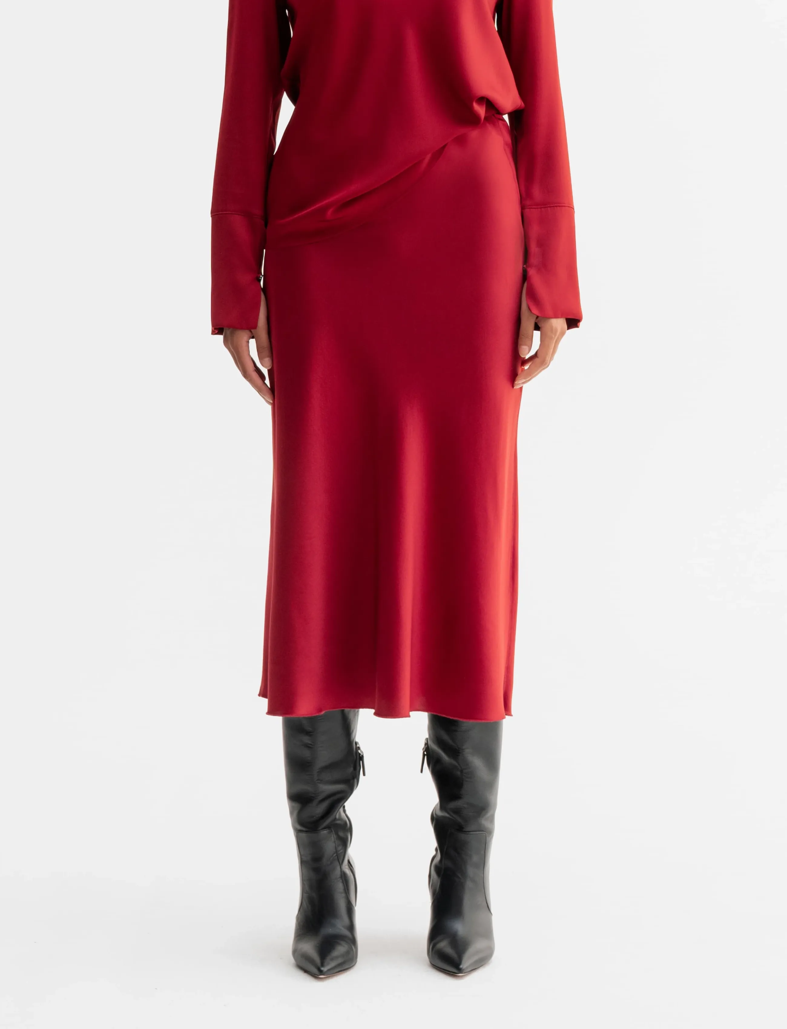 Ahlvar Gallery Hana satin silk skirt - Midi skirts - DARK RED / burgundy