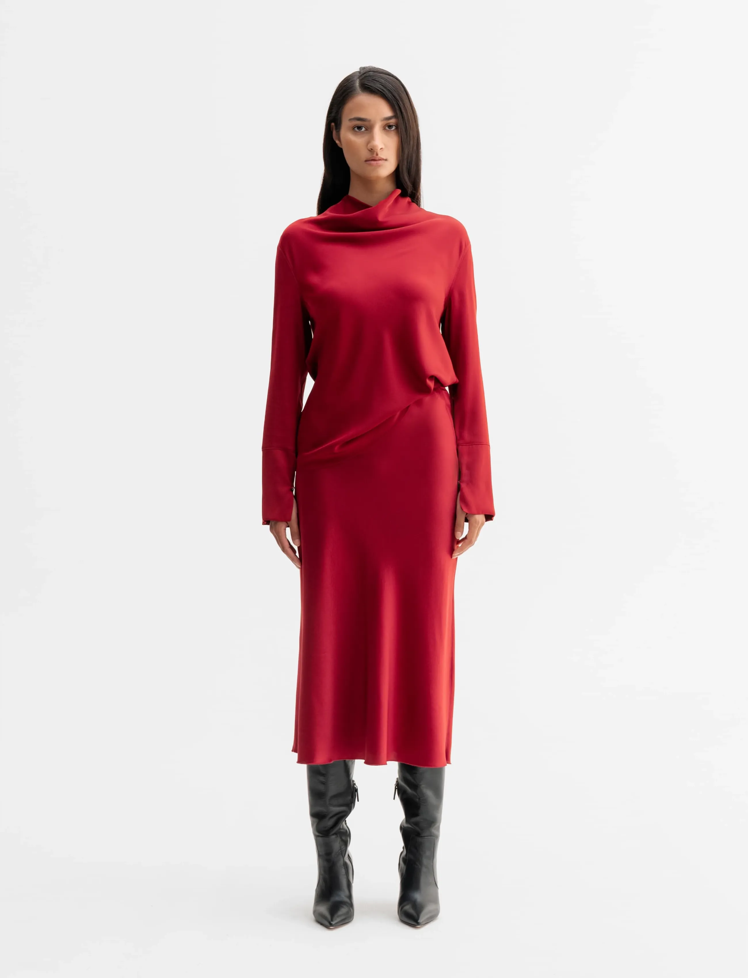 Ahlvar Gallery - Hana satin silk skirt - satin skirts - dark red - 3